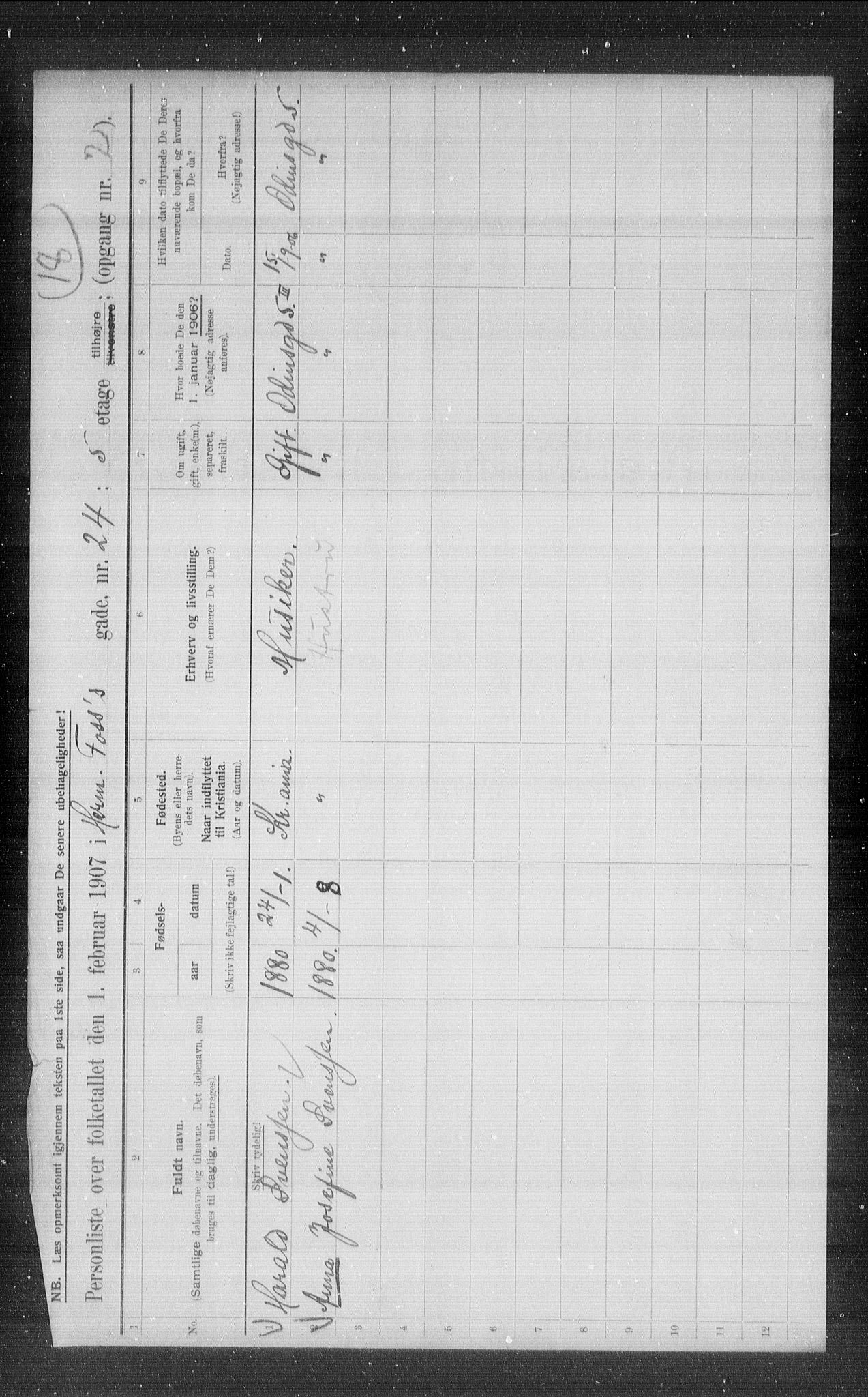 OBA, Municipal Census 1907 for Kristiania, 1907, p. 20105