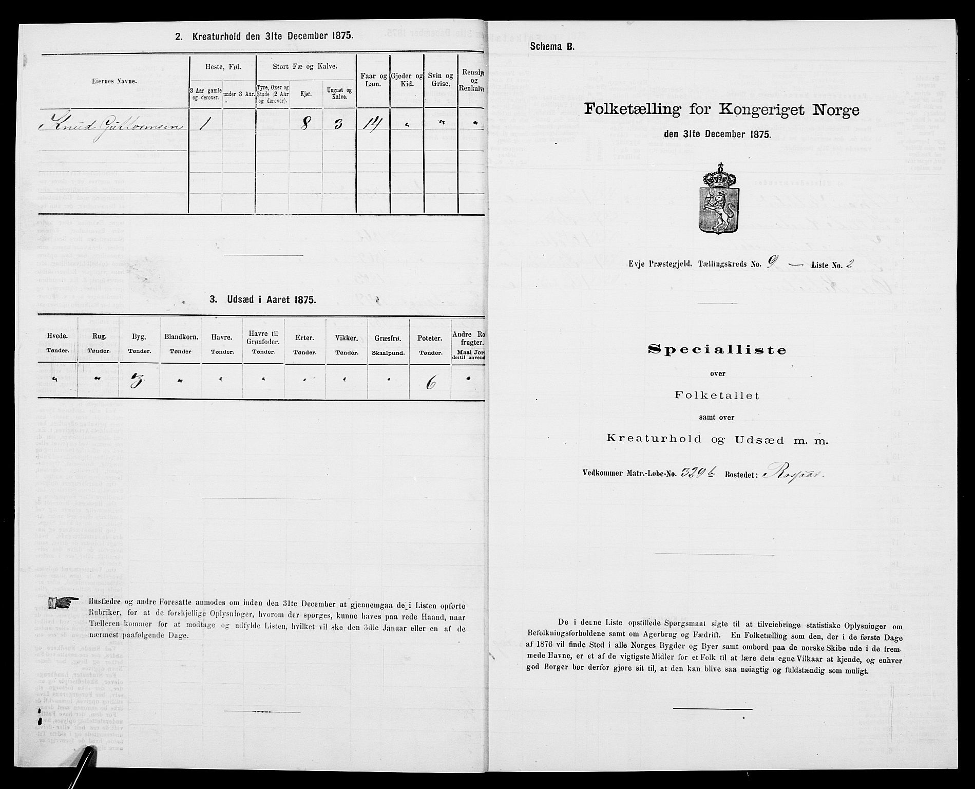 SAK, 1875 census for 0934P Evje, 1875, p. 750