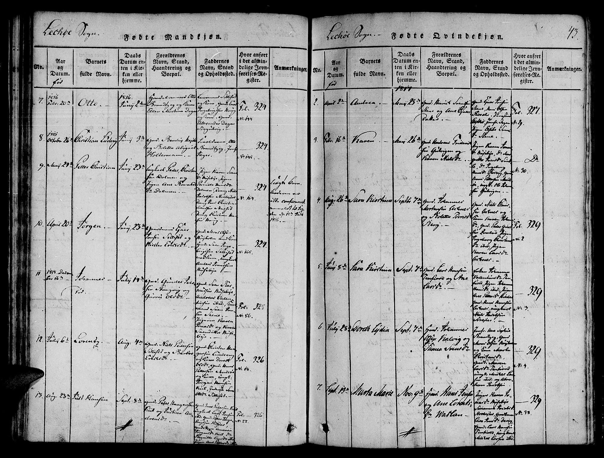Ministerialprotokoller, klokkerbøker og fødselsregistre - Nord-Trøndelag, SAT/A-1458/780/L0636: Parish register (official) no. 780A03 /2, 1815-1829, p. 43