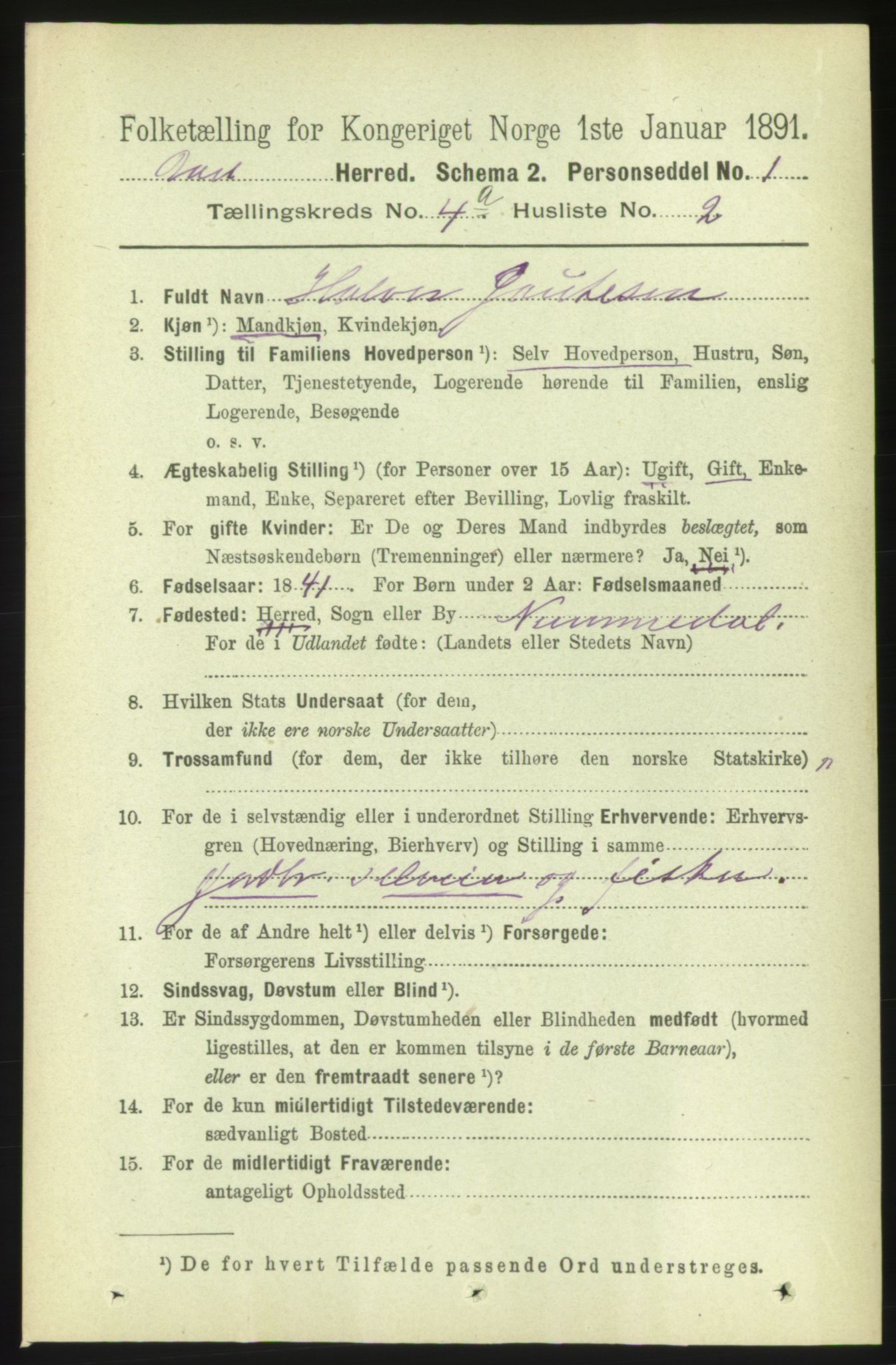 RA, 1891 census for 1549 Bud, 1891, p. 2172