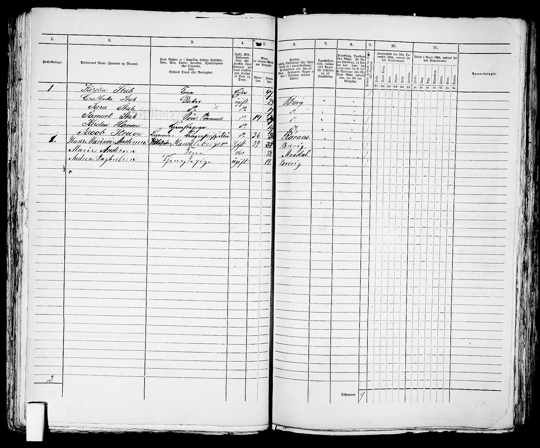 RA, 1865 census for Brevik, 1865, p. 504
