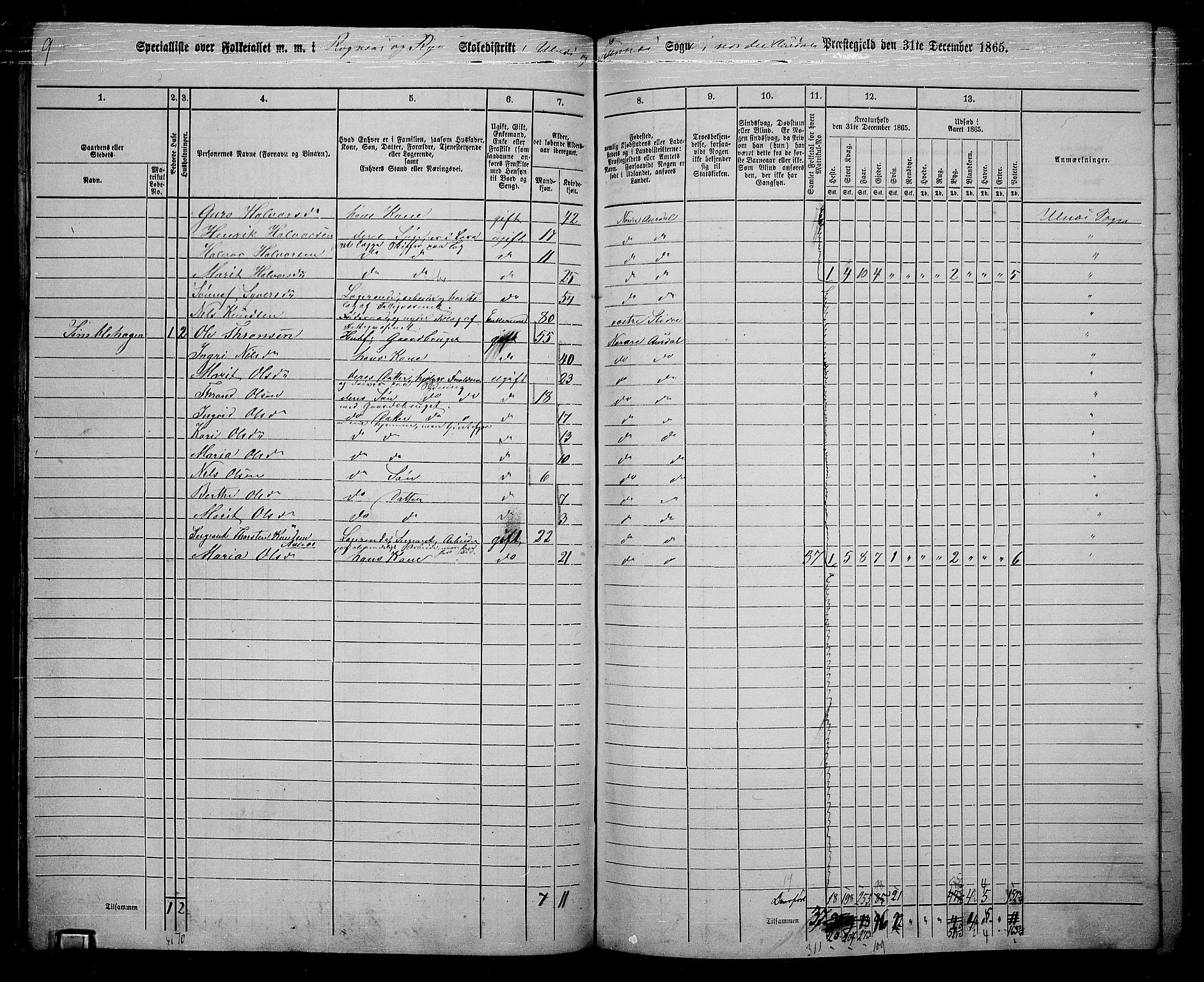 RA, 1865 census for Nord-Aurdal, 1865, p. 153