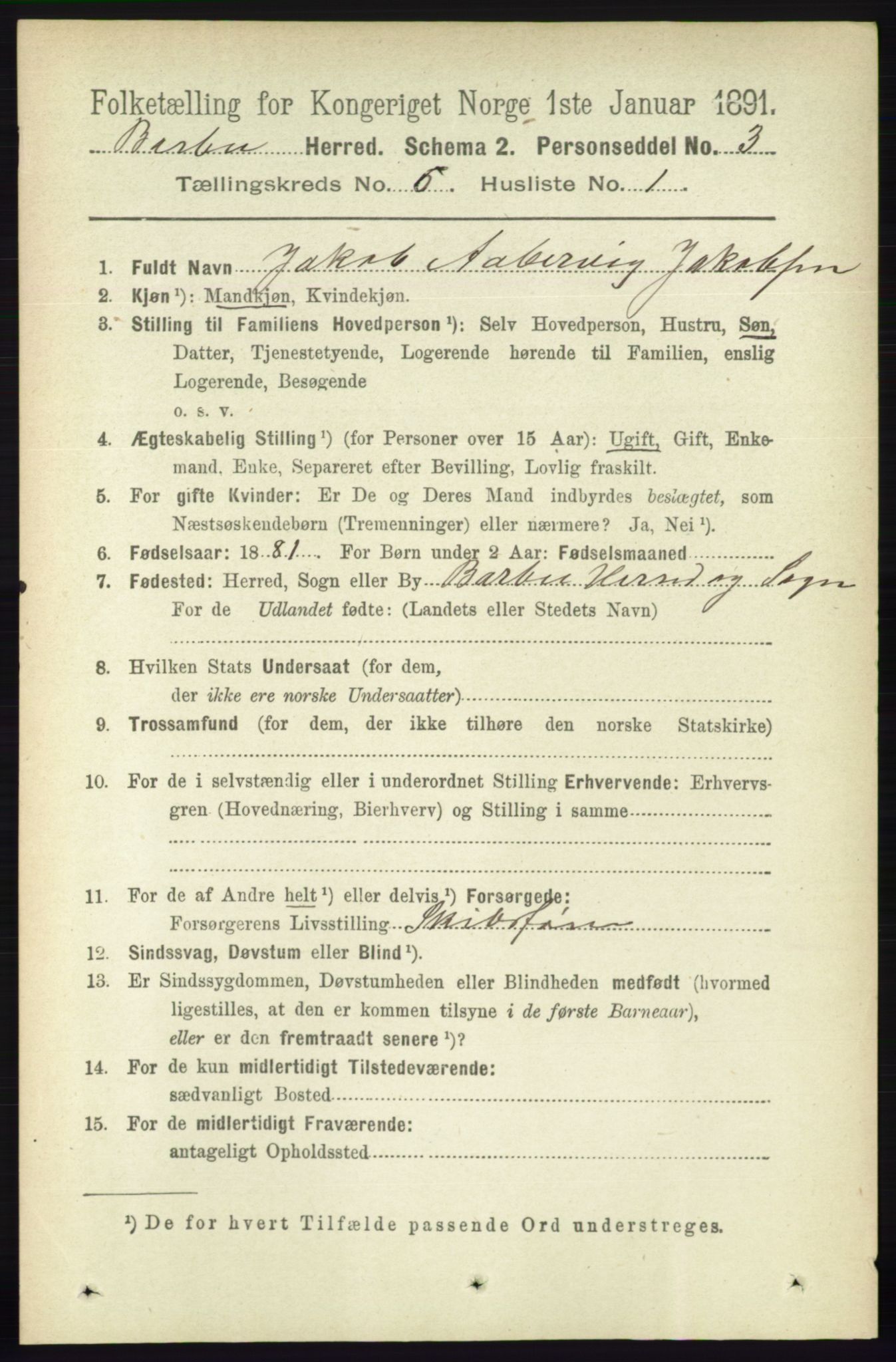 RA, 1891 census for 0990 Barbu, 1891, p. 4422