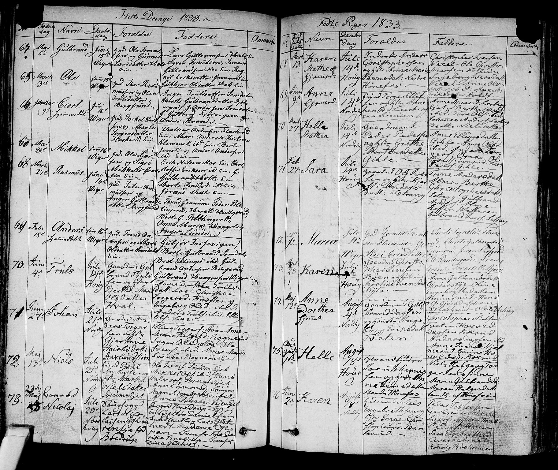 Norderhov kirkebøker, AV/SAKO-A-237/F/Fa/L0009: Parish register (official) no. 9, 1819-1837, p. 536-537