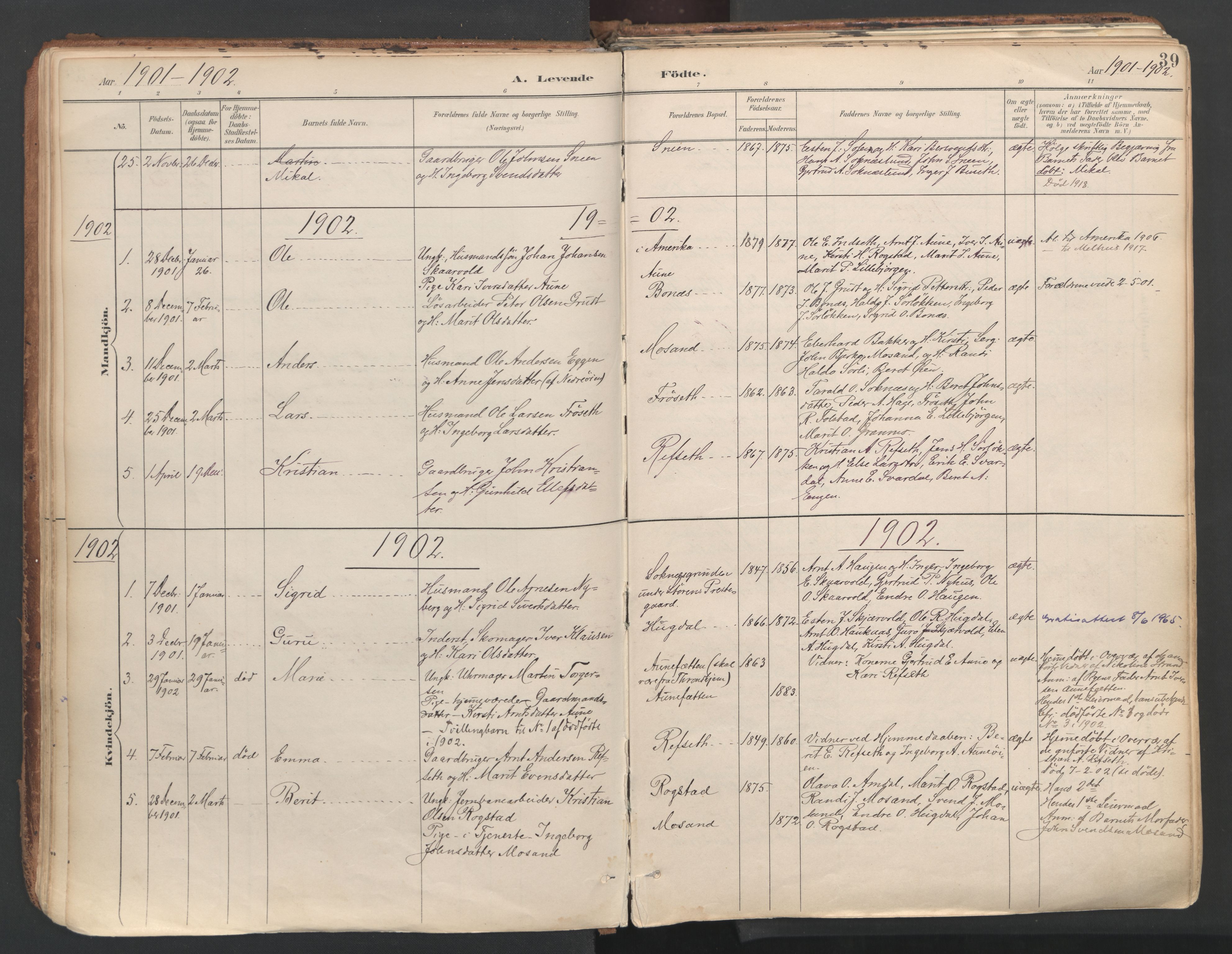 Ministerialprotokoller, klokkerbøker og fødselsregistre - Sør-Trøndelag, SAT/A-1456/687/L1004: Parish register (official) no. 687A10, 1891-1923, p. 39