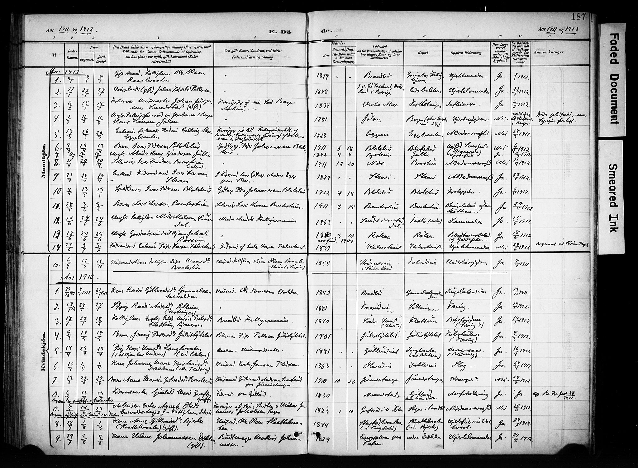 Brandbu prestekontor, SAH/PREST-114/H/Ha/Haa/L0001: Parish register (official) no. 1, 1900-1912, p. 187