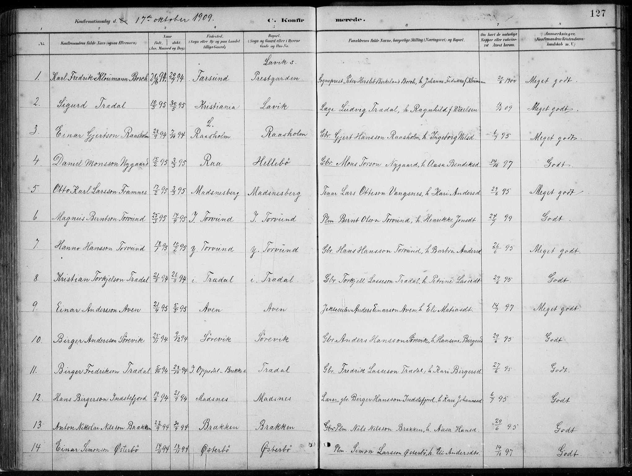 Lavik sokneprestembete, SAB/A-80901: Parish register (copy) no. A 2, 1882-1910, p. 127
