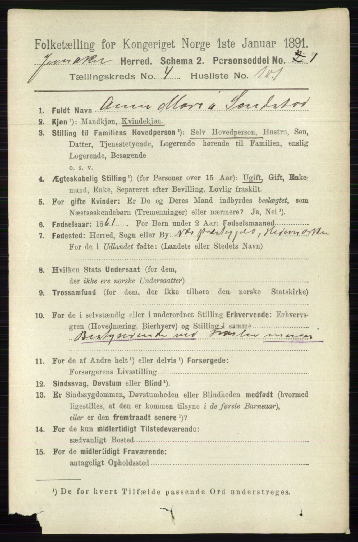 RA, 1891 census for 0532 Jevnaker, 1891, p. 2323