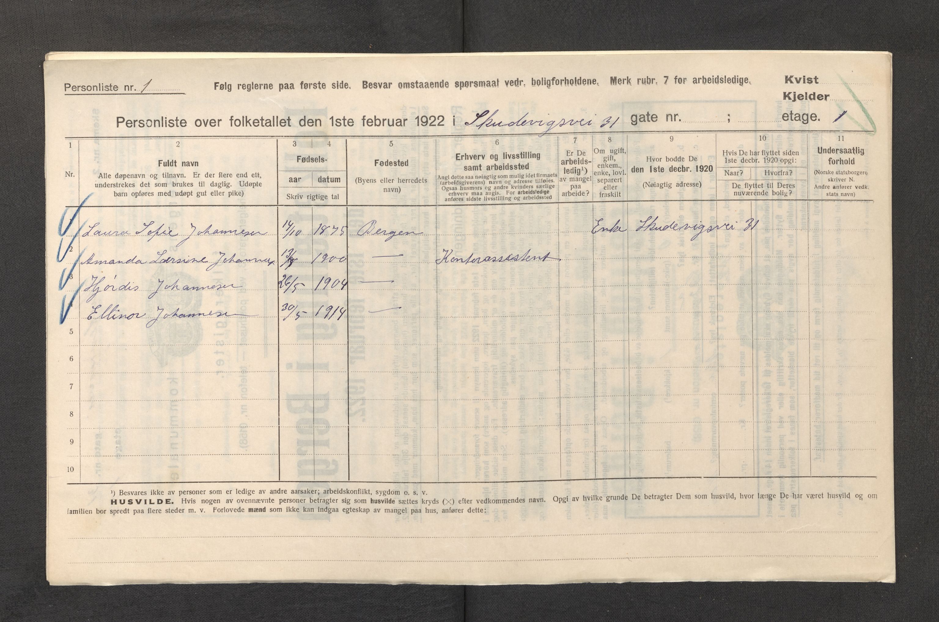 SAB, Municipal Census 1922 for Bergen, 1922, p. 38362