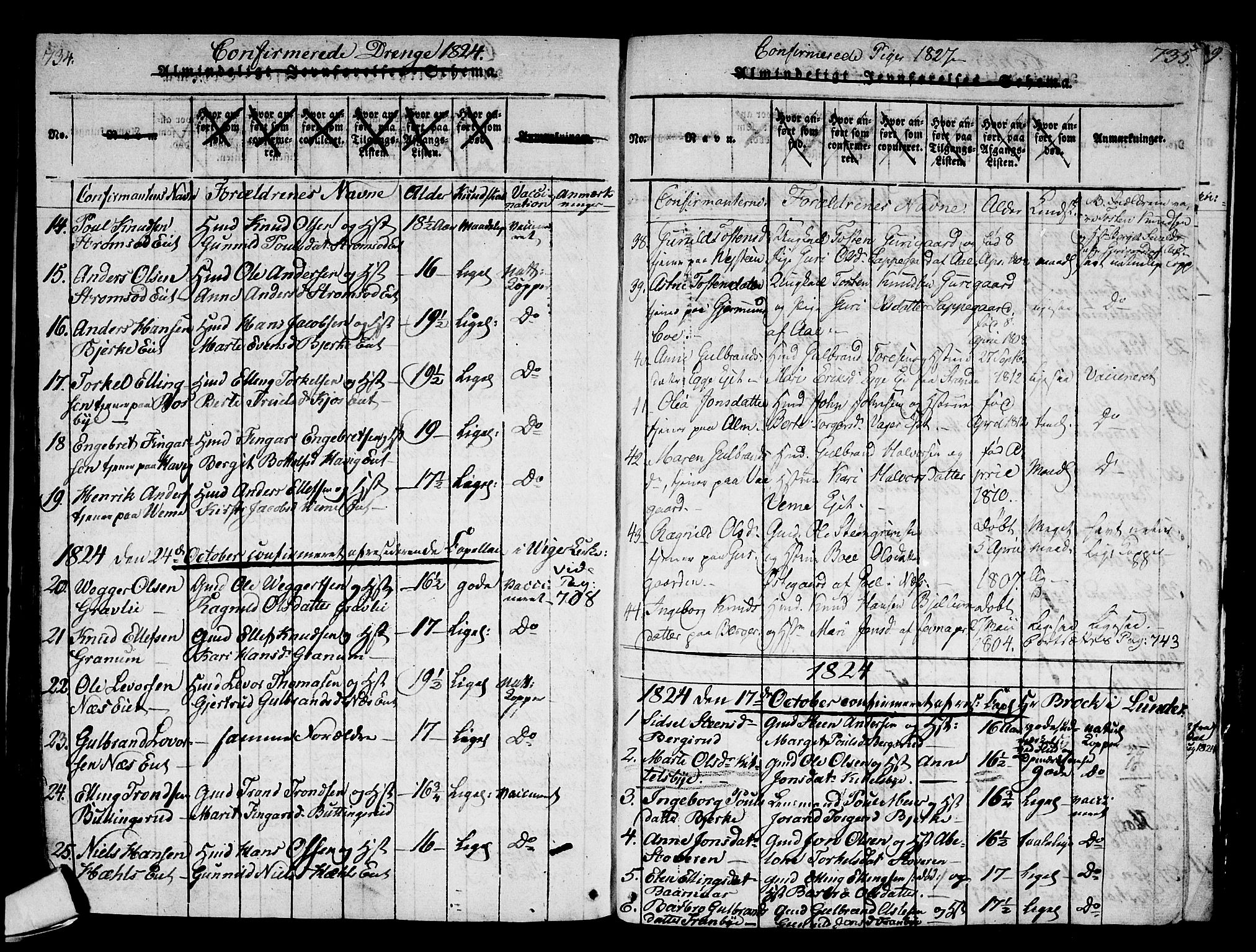 Norderhov kirkebøker, AV/SAKO-A-237/F/Fa/L0008: Parish register (official) no. 8, 1814-1833, p. 734-735