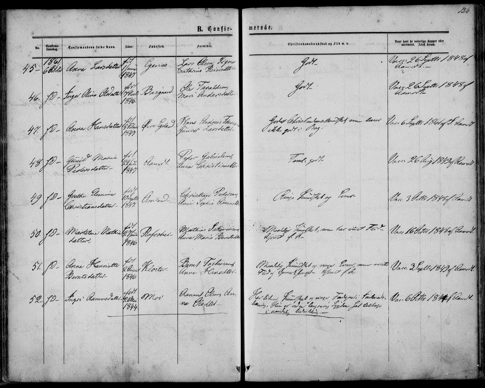 Kvinesdal sokneprestkontor, AV/SAK-1111-0026/F/Fa/Fab/L0006: Parish register (official) no. A 6, 1857-1869, p. 126