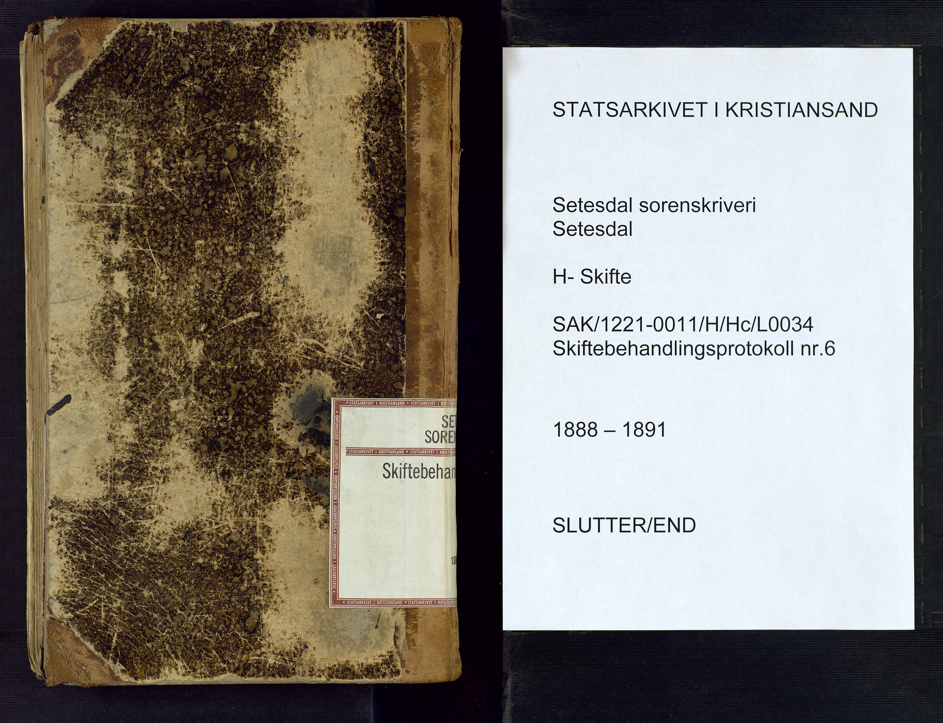 Setesdal sorenskriveri, SAK/1221-0011/H/Hc/L0034: Skifteforhandlingsprotokoll nr 6, 1888-1891