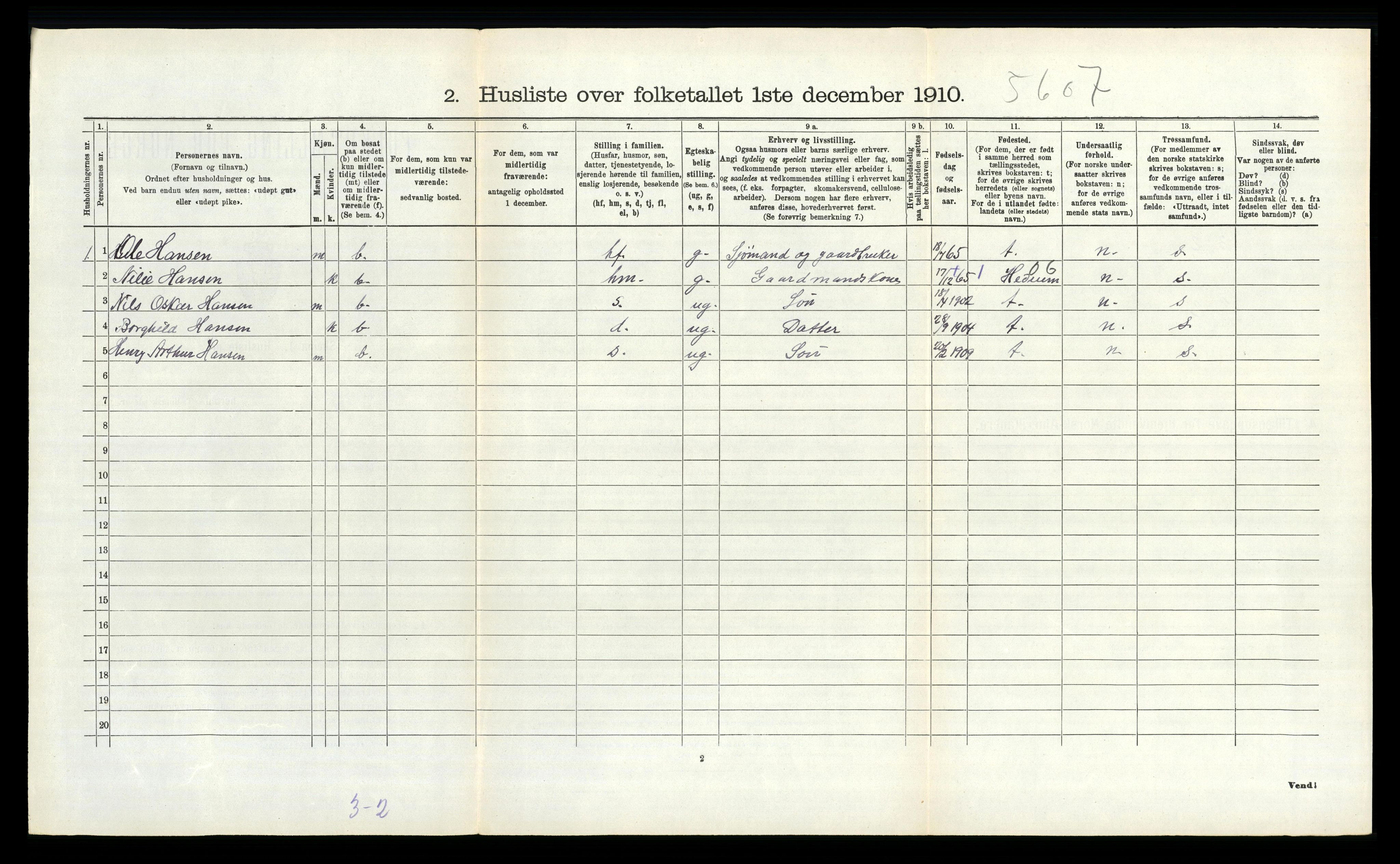 RA, 1910 census for Sandeherred, 1910, p. 1400