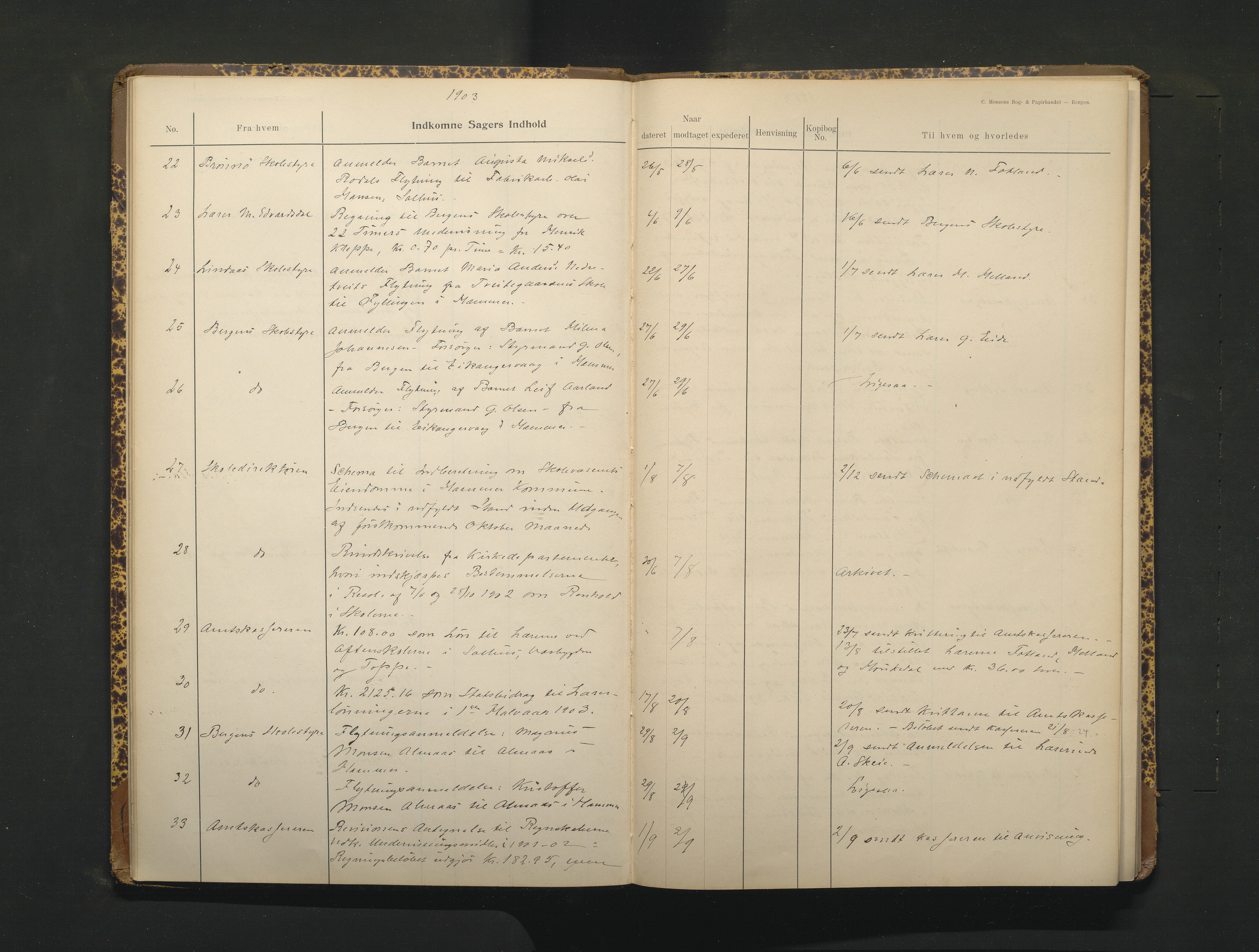 Hamre kommune. Skulestyret, IKAH/1254-211/C/Ca/L0003: Postjournal for Hamre skulestyre, 1901-1916