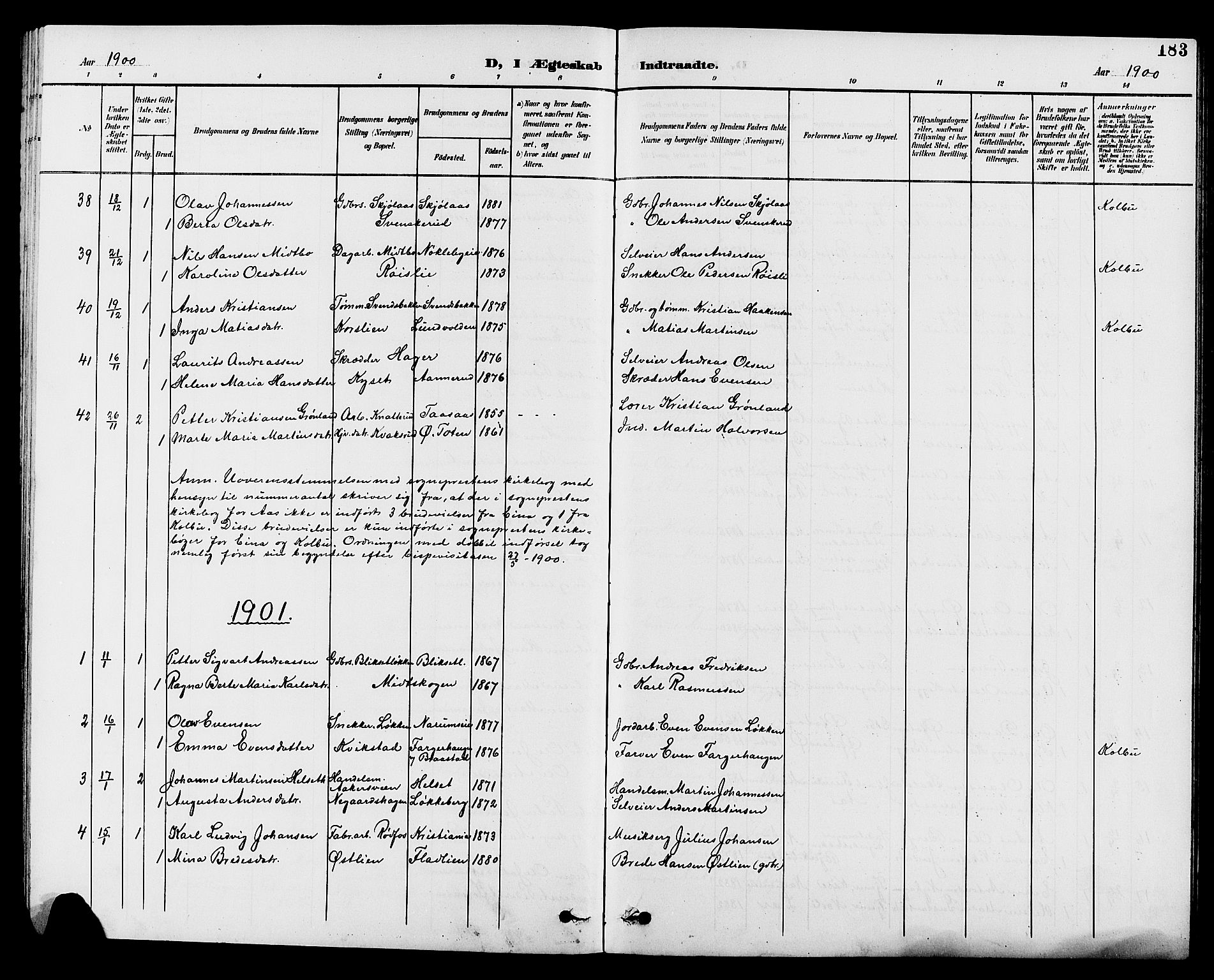 Vestre Toten prestekontor, SAH/PREST-108/H/Ha/Hab/L0010: Parish register (copy) no. 10, 1900-1912, p. 183