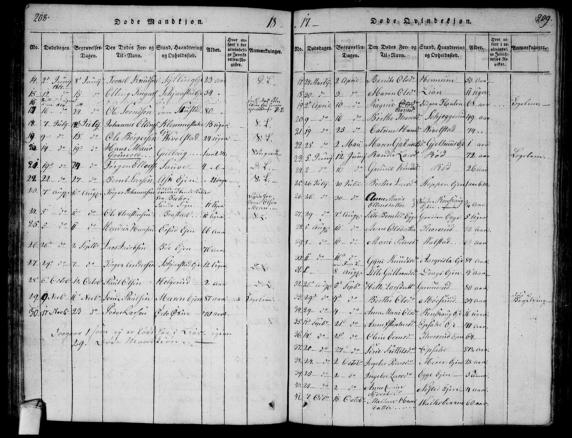 Lier kirkebøker, SAKO/A-230/F/Fa/L0008: Parish register (official) no. I 8, 1813-1825, p. 208-209