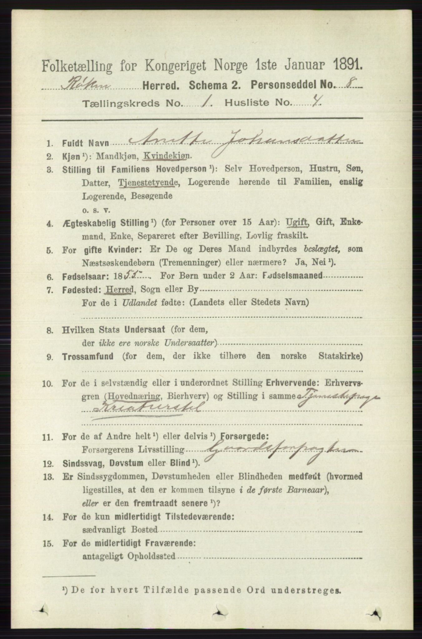 RA, 1891 census for 0627 Røyken, 1891, p. 113