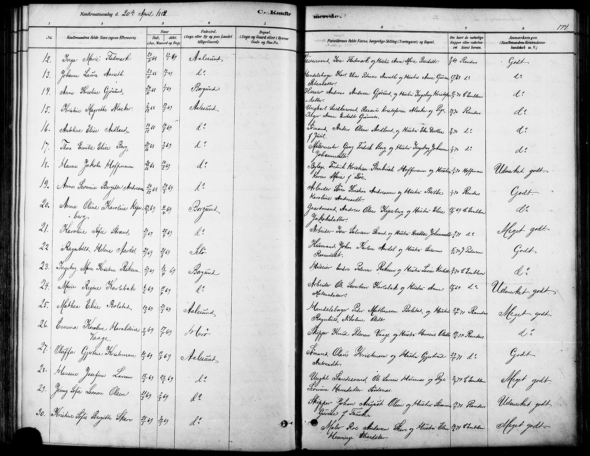 Ministerialprotokoller, klokkerbøker og fødselsregistre - Møre og Romsdal, AV/SAT-A-1454/529/L0454: Parish register (official) no. 529A04, 1878-1885, p. 174