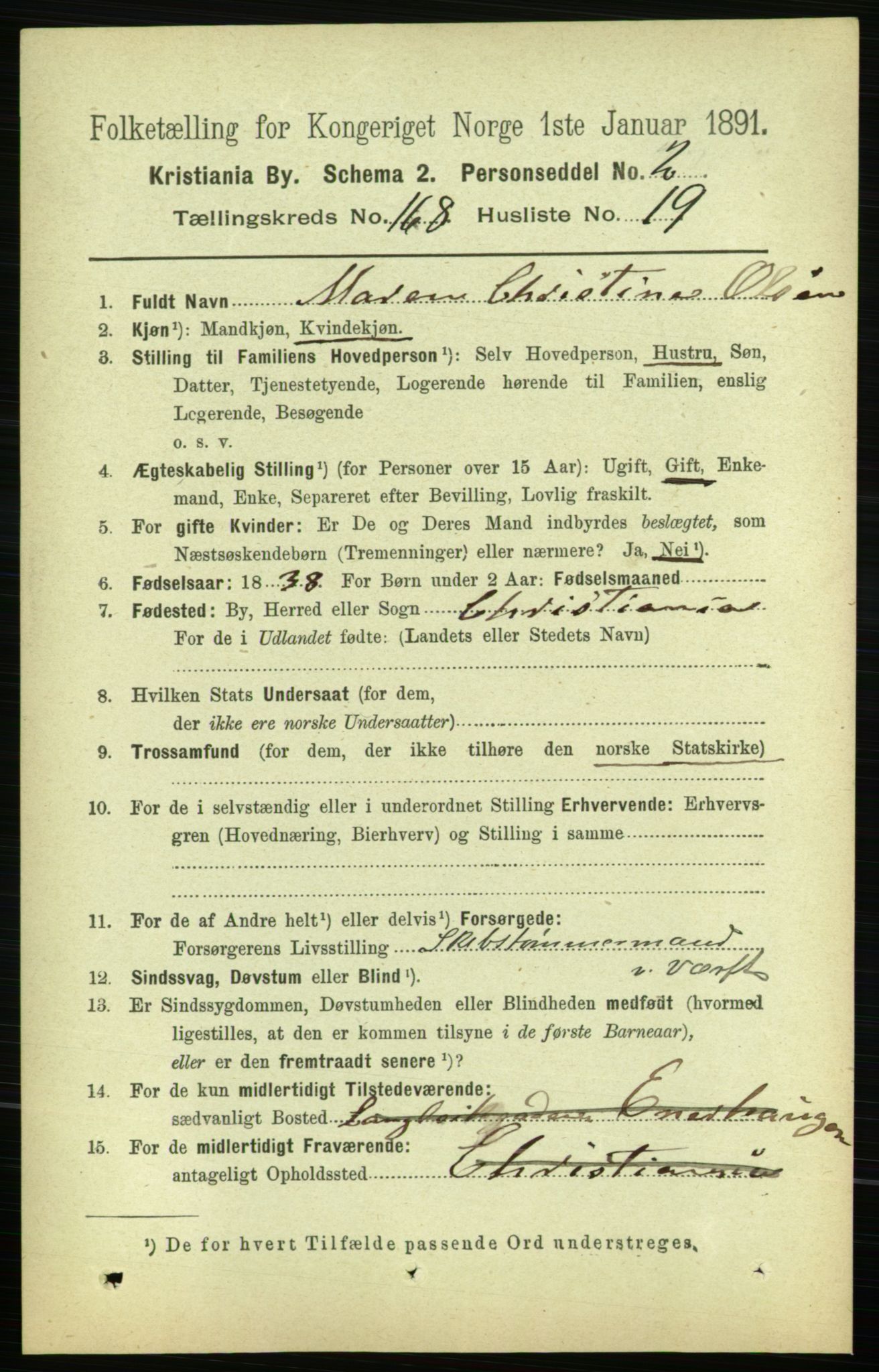 RA, 1891 census for 0301 Kristiania, 1891, p. 98427