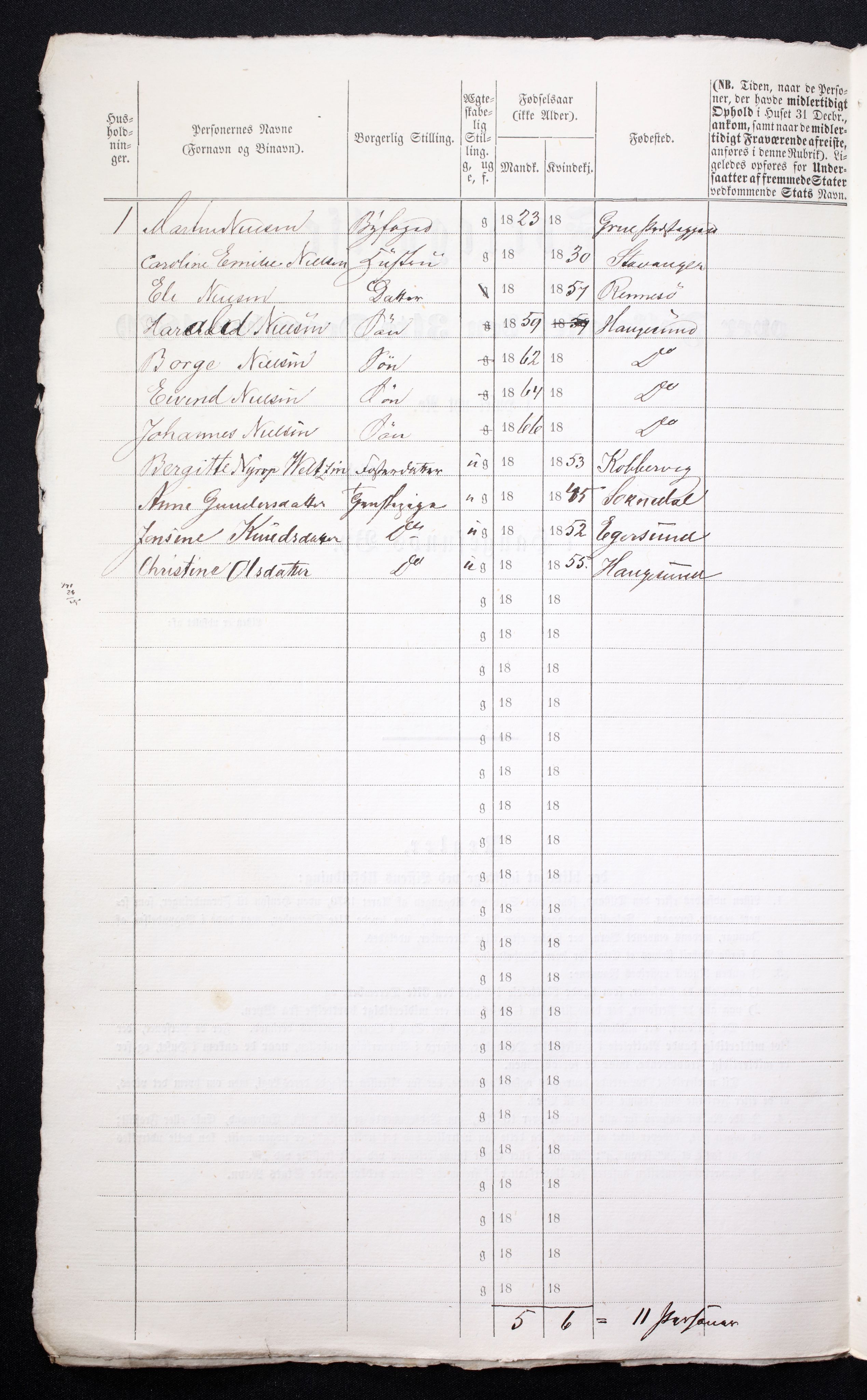 RA, 1870 census for 1106 Haugesund, 1870, p. 214