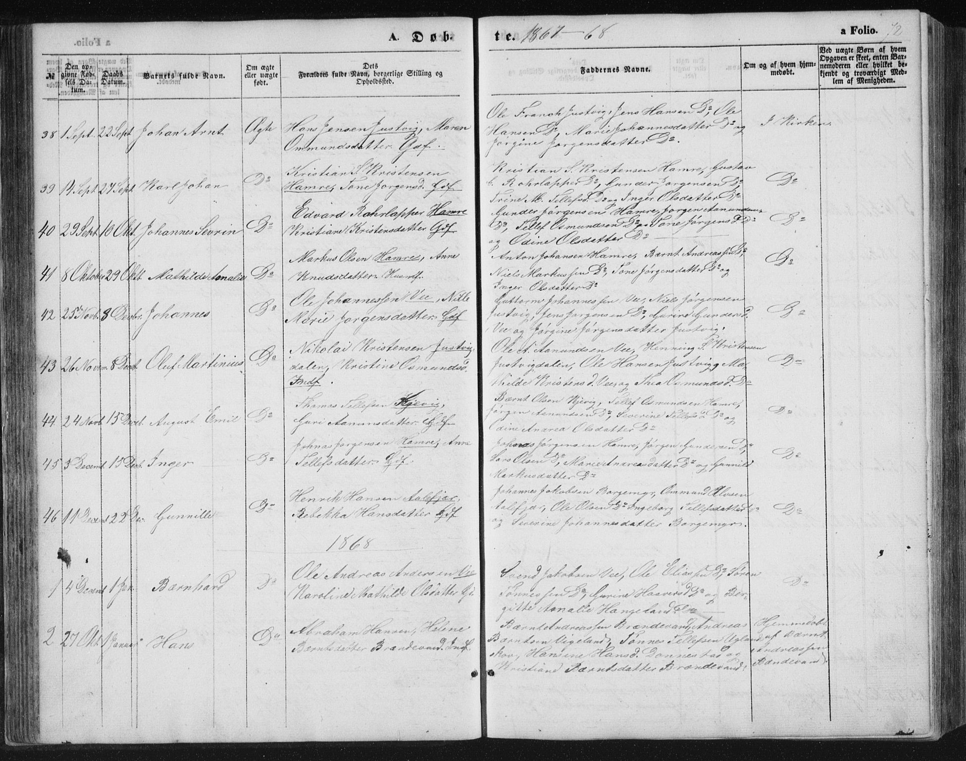 Tveit sokneprestkontor, SAK/1111-0043/F/Fb/L0003: Parish register (copy) no. B 3, 1854-1886, p. 72