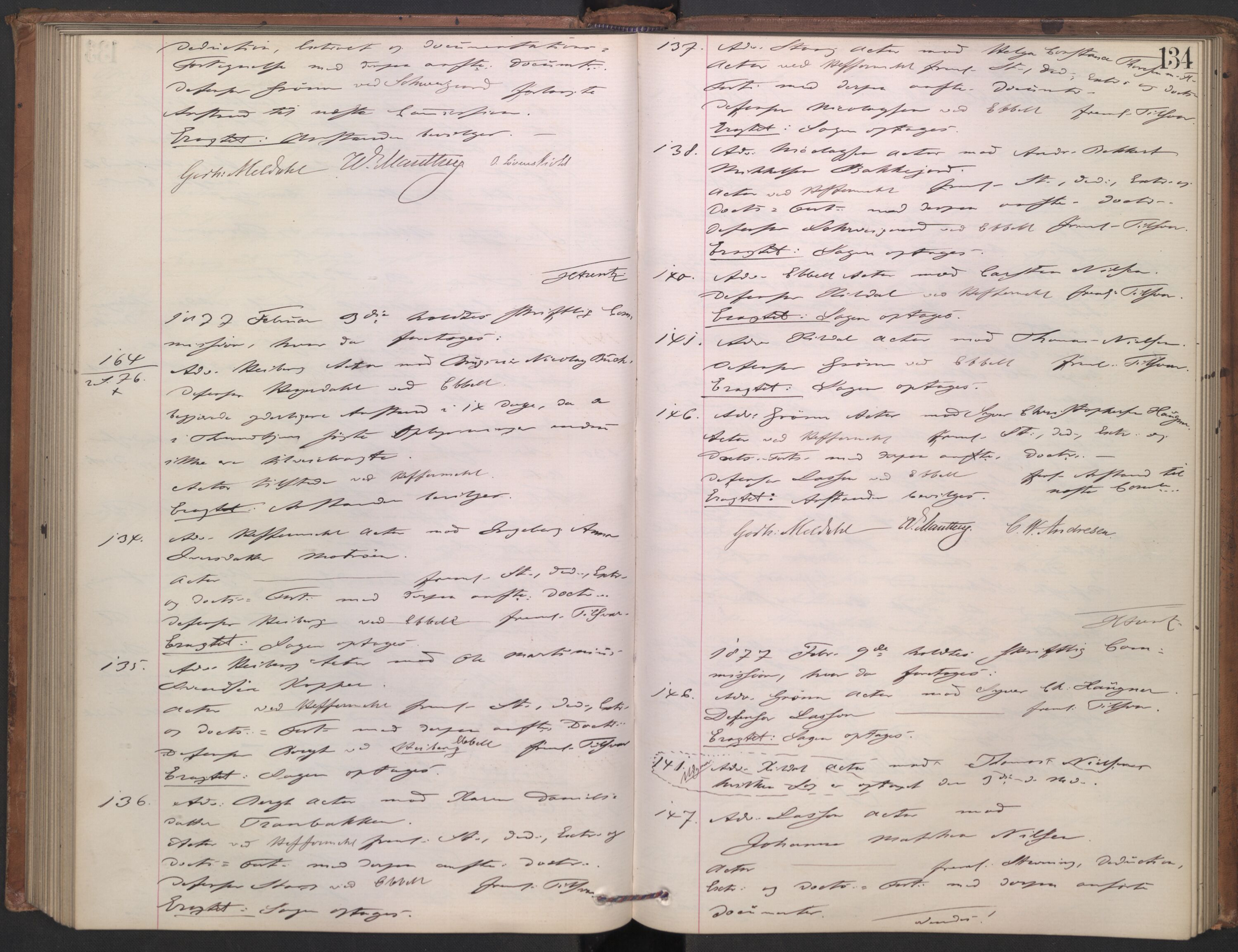 Høyesterett, AV/RA-S-1002/E/Ef/L0013: Protokoll over saker som gikk til skriftlig behandling, 1873-1879, p. 133b-134a