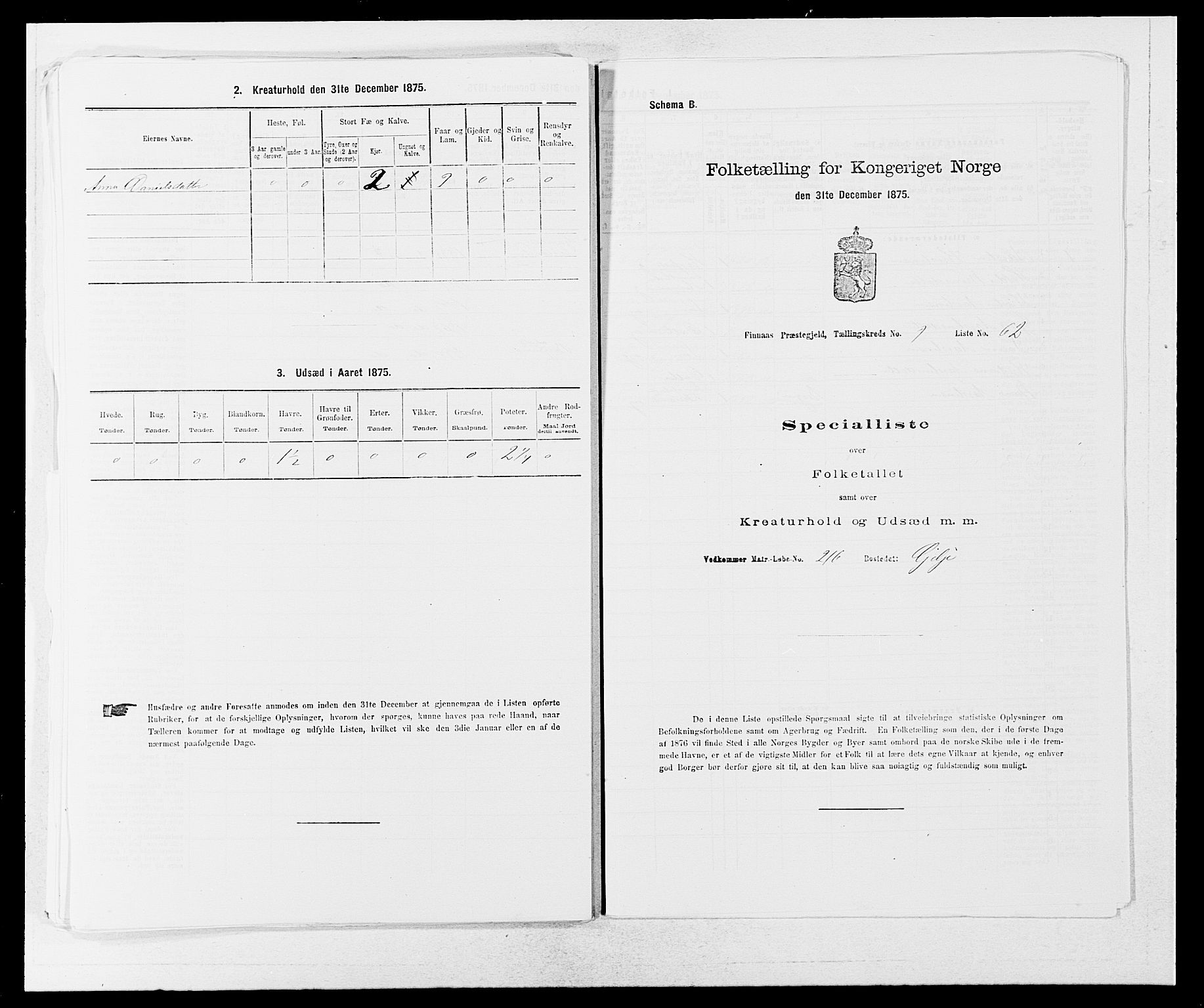 SAB, 1875 census for 1218P Finnås, 1875, p. 1097