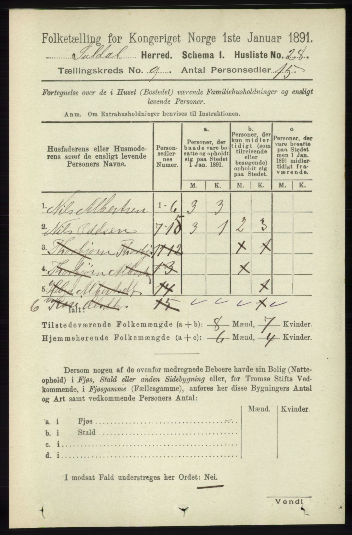 RA, 1891 census for 1134 Suldal, 1891, p. 2650