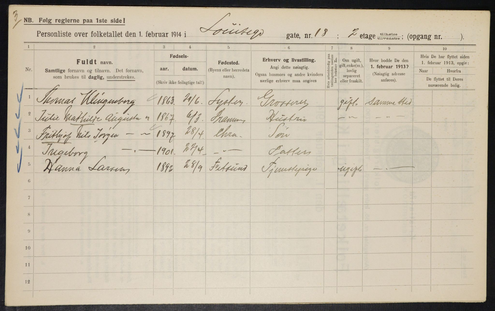 OBA, Municipal Census 1914 for Kristiania, 1914, p. 58329