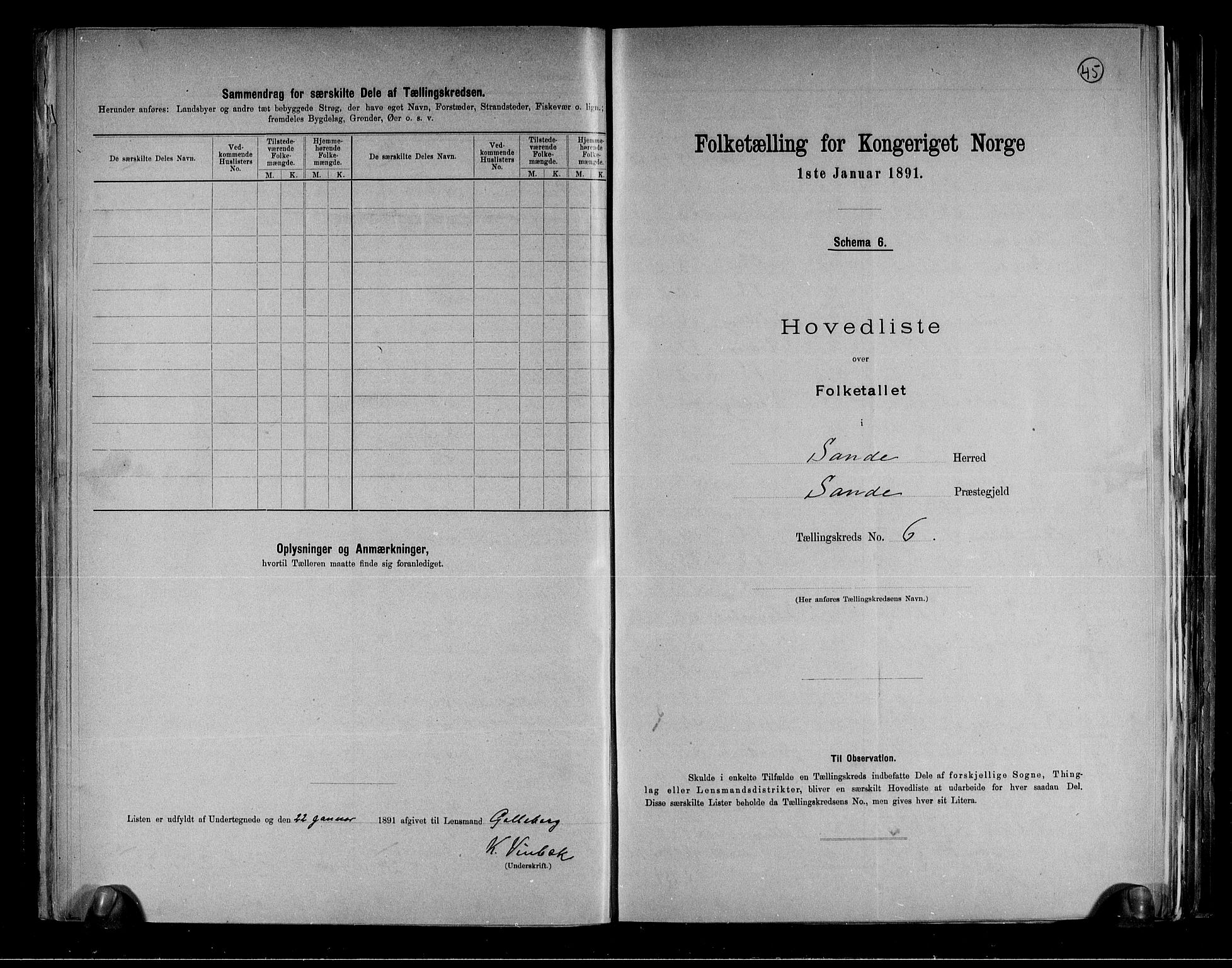 RA, 1891 census for 0713 Sande, 1891, p. 14