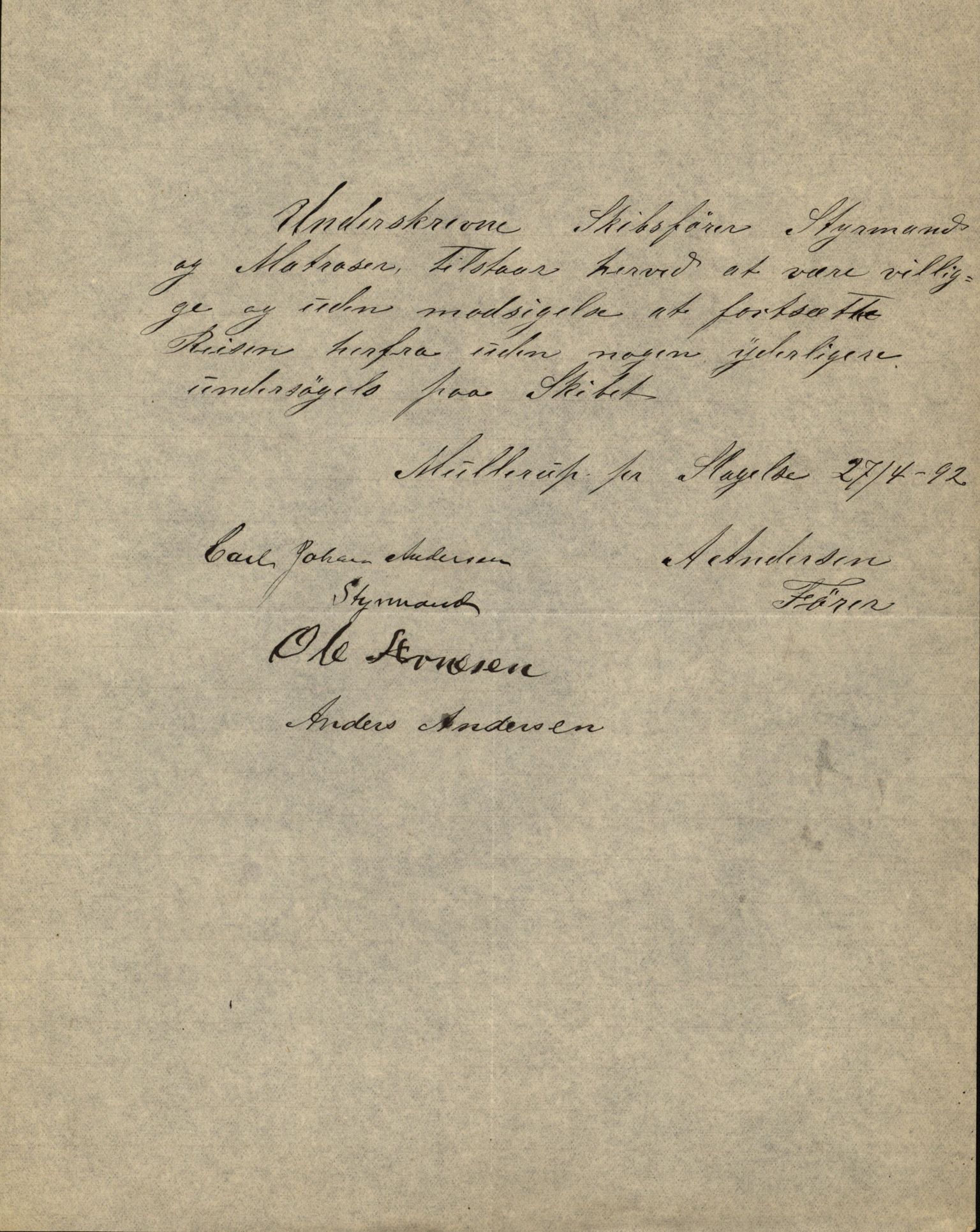 Pa 63 - Østlandske skibsassuranceforening, VEMU/A-1079/G/Ga/L0028/0002: Havaridokumenter / Marie, Favorit, Tabor, Sylphiden, Berthel, America, 1892, p. 83