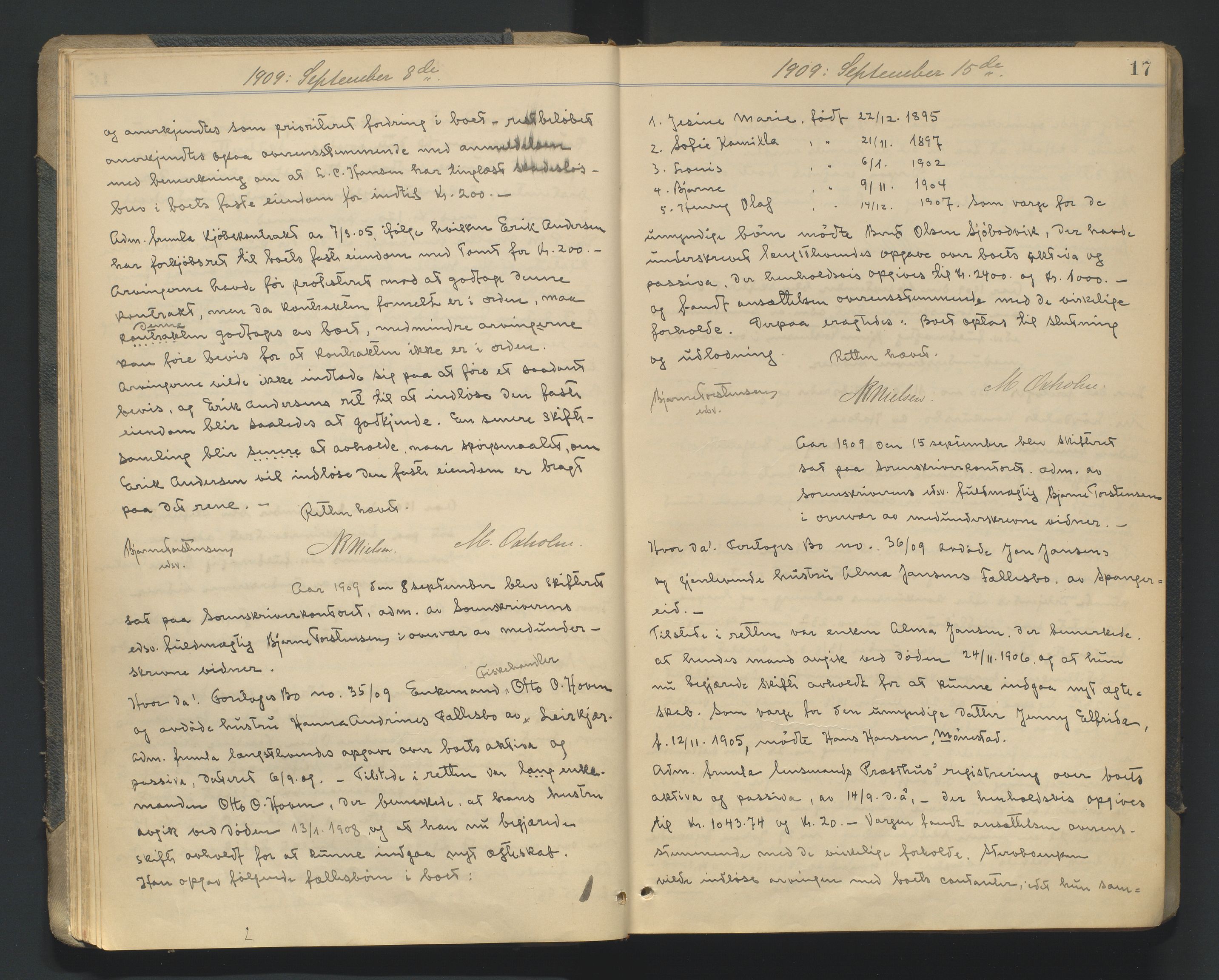 Mandal sorenskriveri, AV/SAK-1221-0005/001/H/Hc/L0081: Skifteforhandlingsprotokoll nr 13, 1909-1913, p. 17