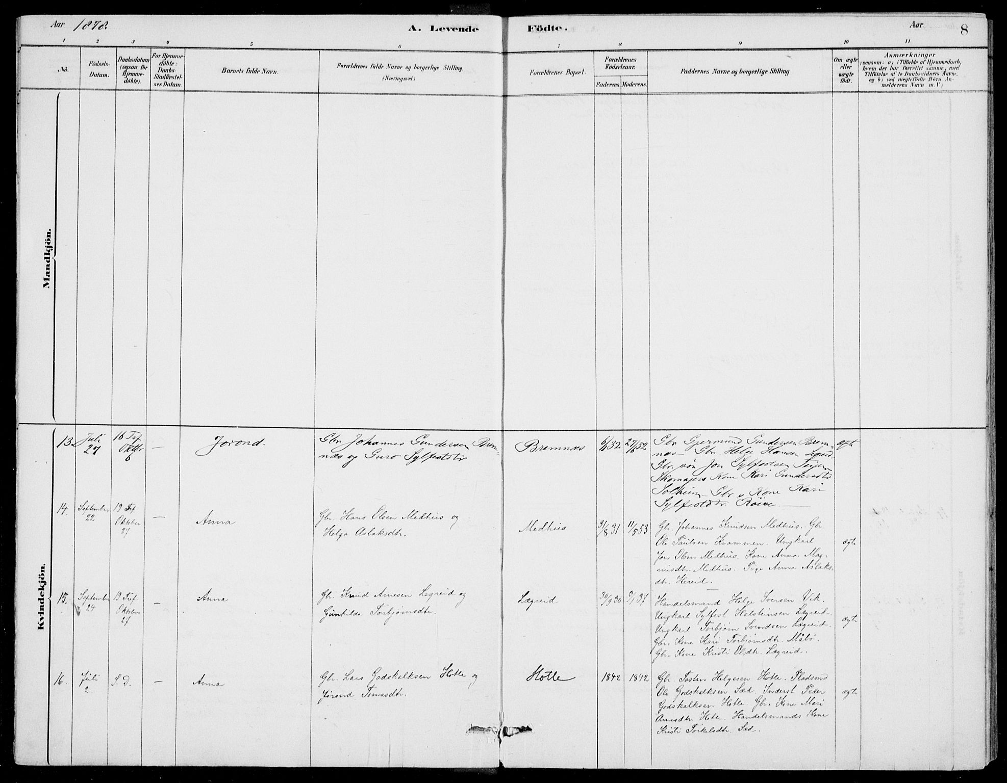 Ulvik sokneprestembete, AV/SAB-A-78801/H/Haa: Parish register (official) no. D  1, 1878-1903, p. 8