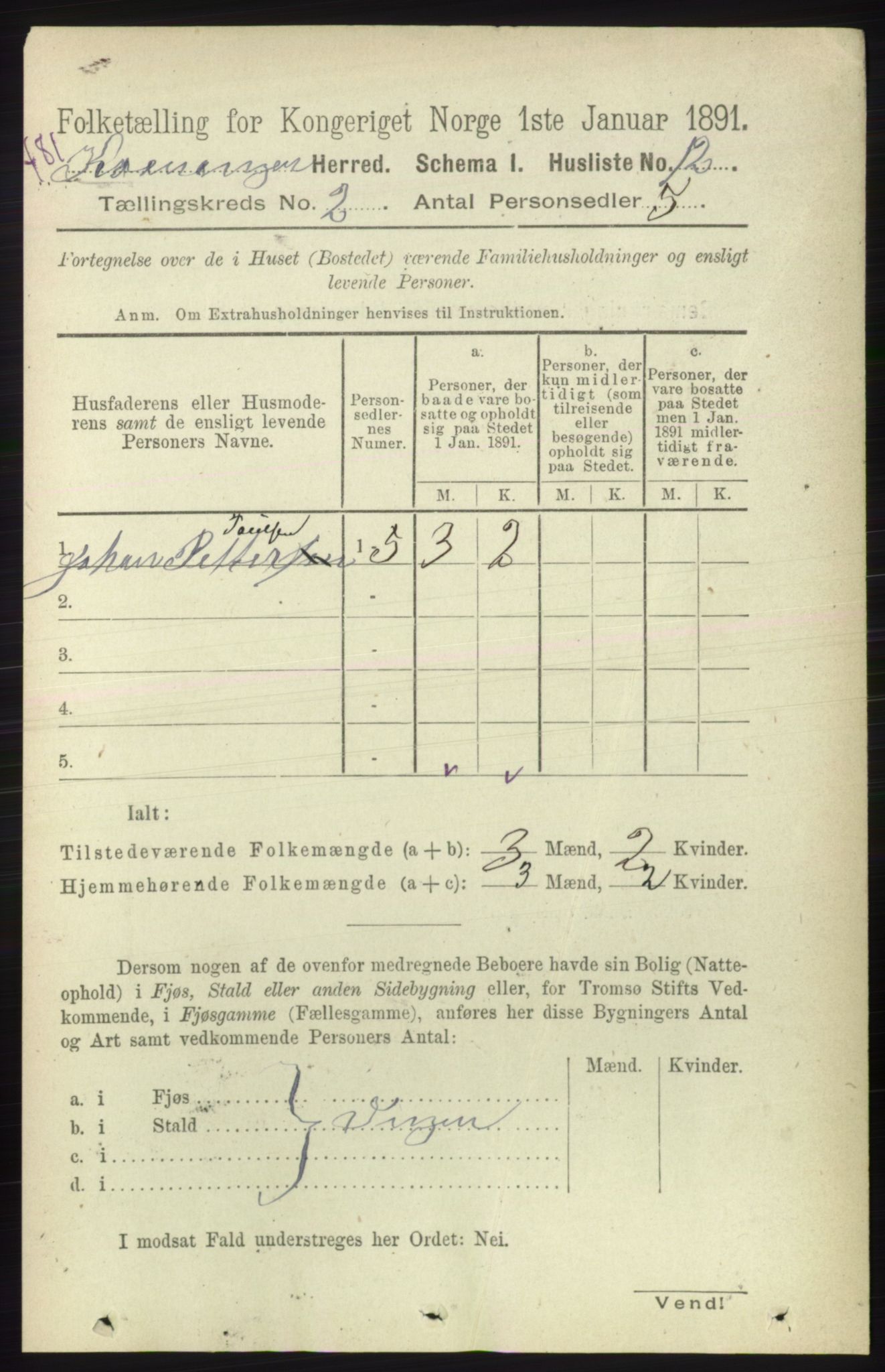 RA, 1891 census for 1943 Kvænangen, 1891, p. 336