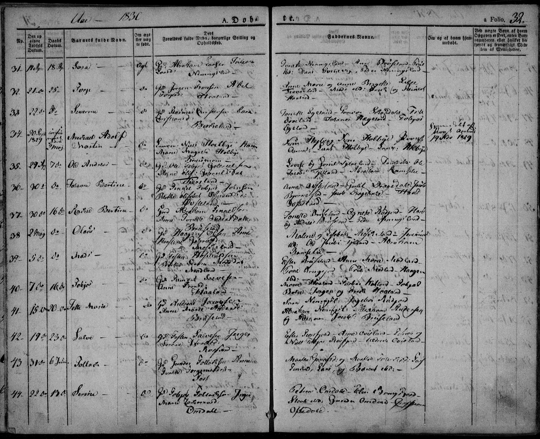 Lyngdal sokneprestkontor, AV/SAK-1111-0029/F/Fa/Fac/L0007: Parish register (official) no. A 7, 1825-1838, p. 32