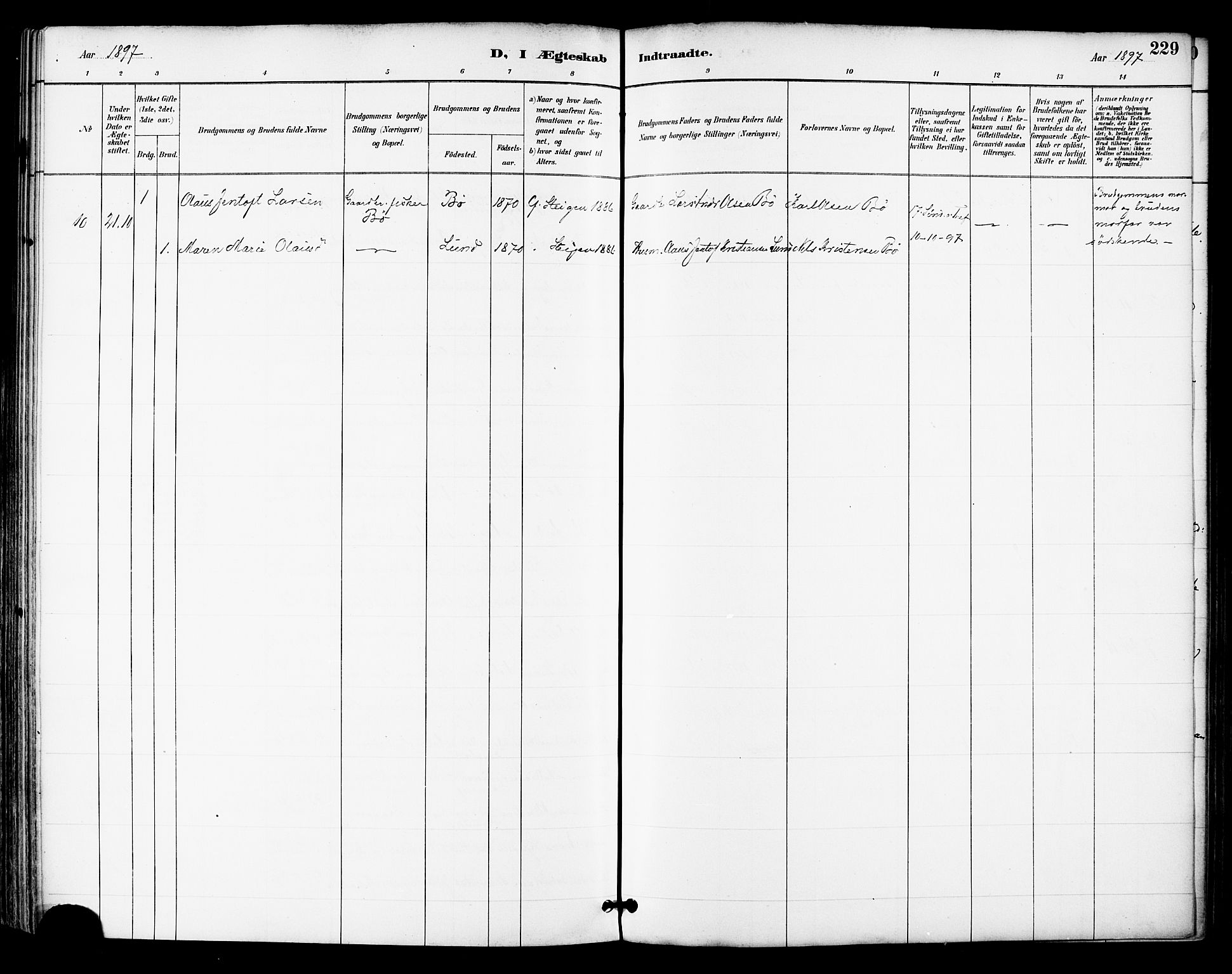 Ministerialprotokoller, klokkerbøker og fødselsregistre - Nordland, AV/SAT-A-1459/855/L0803: Parish register (official) no. 855A11, 1887-1905, p. 229