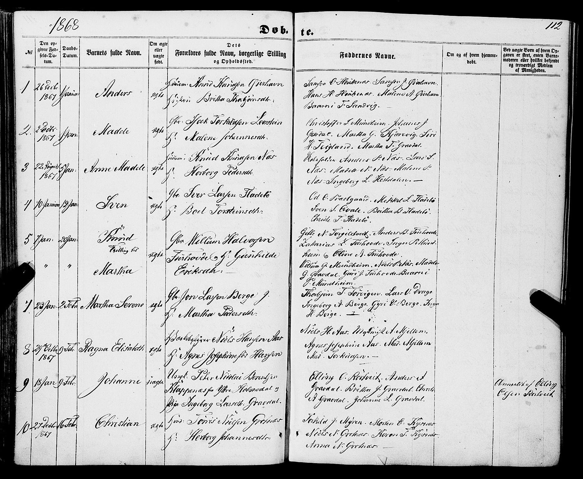 Strandebarm sokneprestembete, SAB/A-78401/H/Haa: Parish register (official) no. A 8, 1858-1872, p. 112