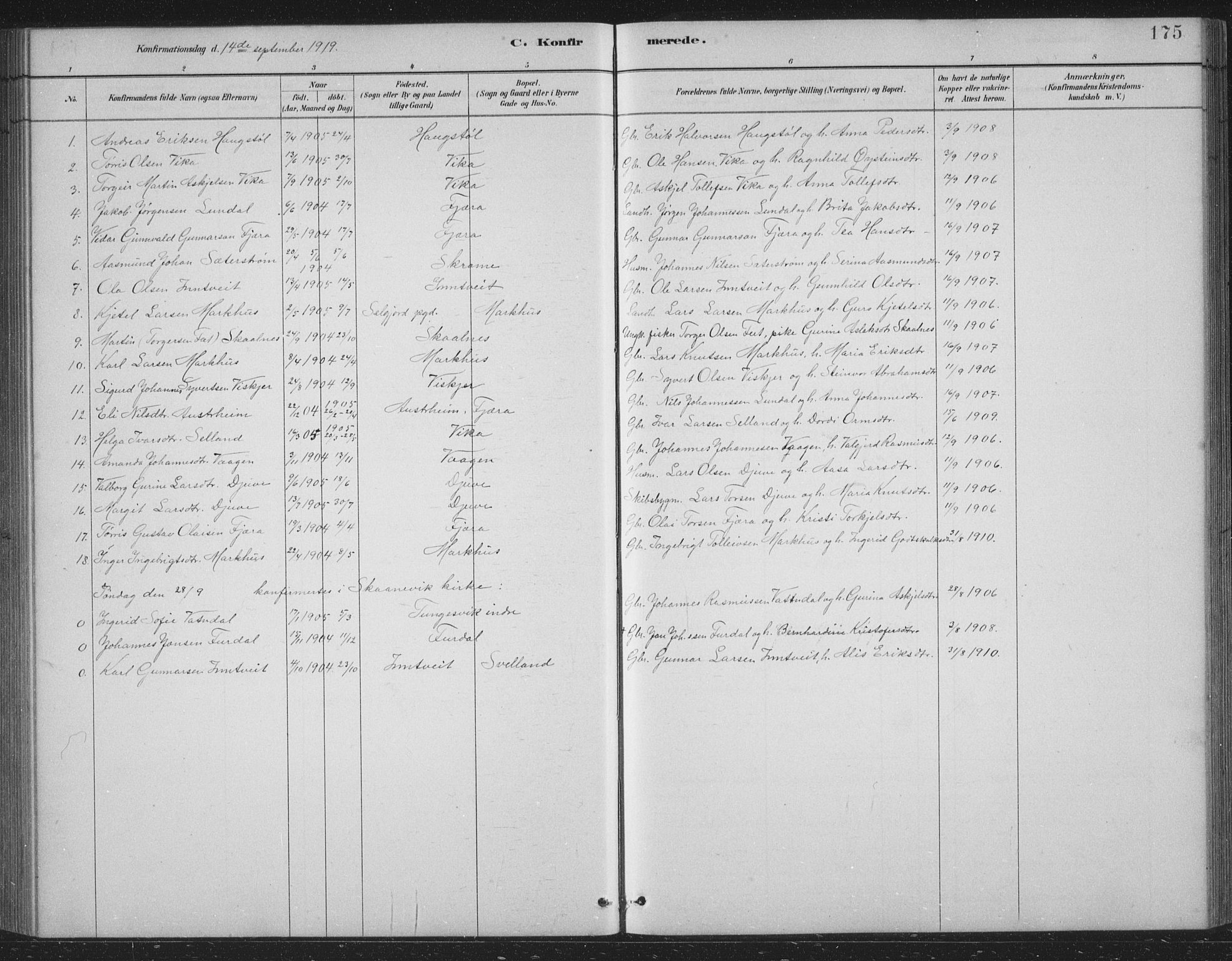 Skånevik sokneprestembete, AV/SAB-A-77801/H/Hab: Parish register (copy) no. B 2, 1881-1920, p. 175