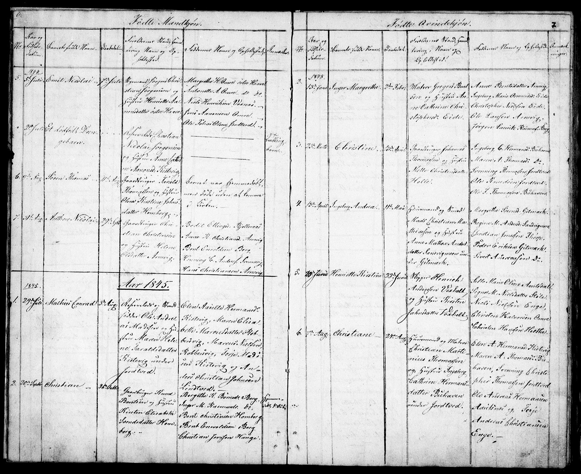 Hommedal sokneprestkontor, AV/SAK-1111-0023/F/Fb/Fba/L0002: Parish register (copy) no. B 2, 1841-1863, p. 7