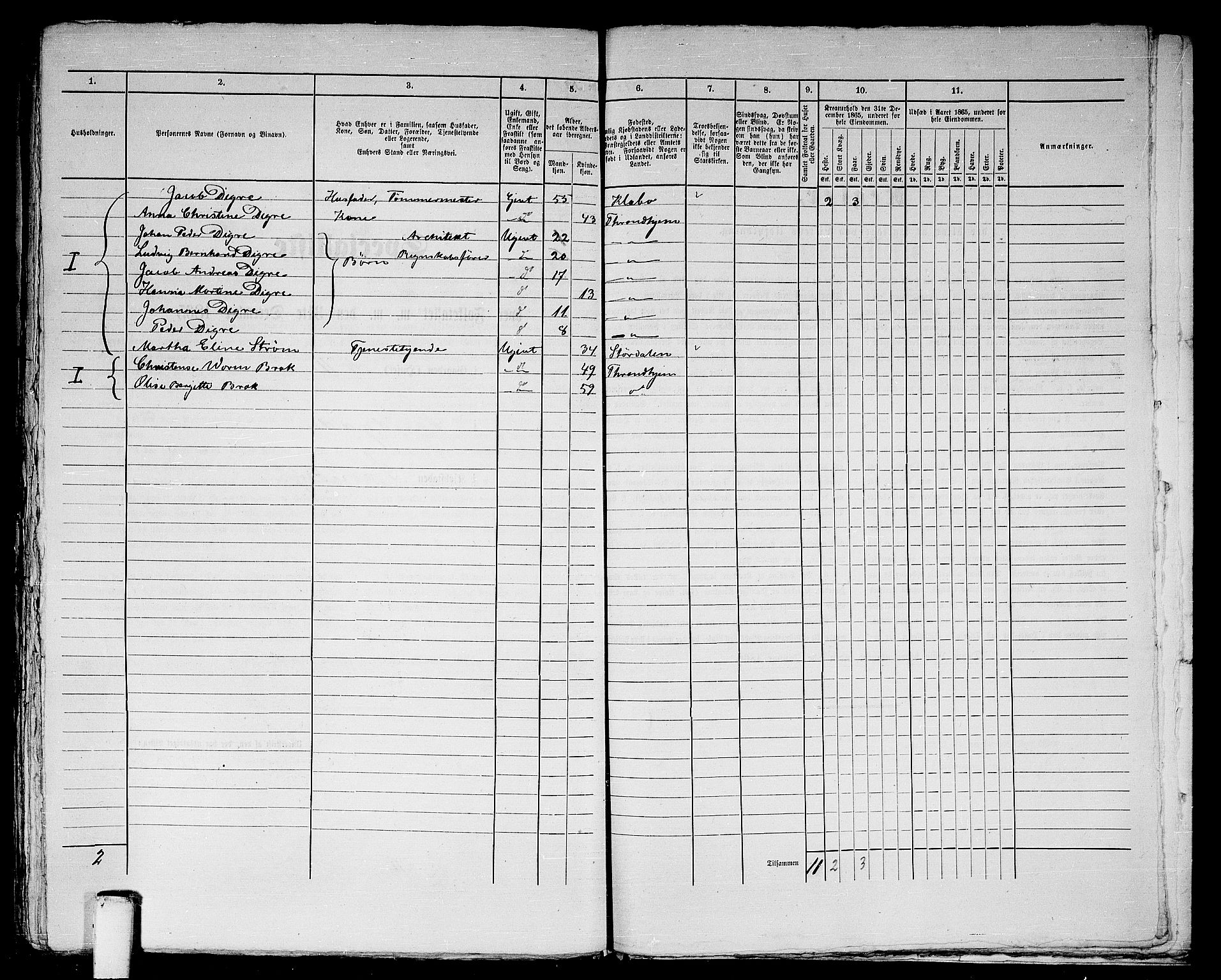 RA, 1865 census for Trondheim, 1865, p. 518