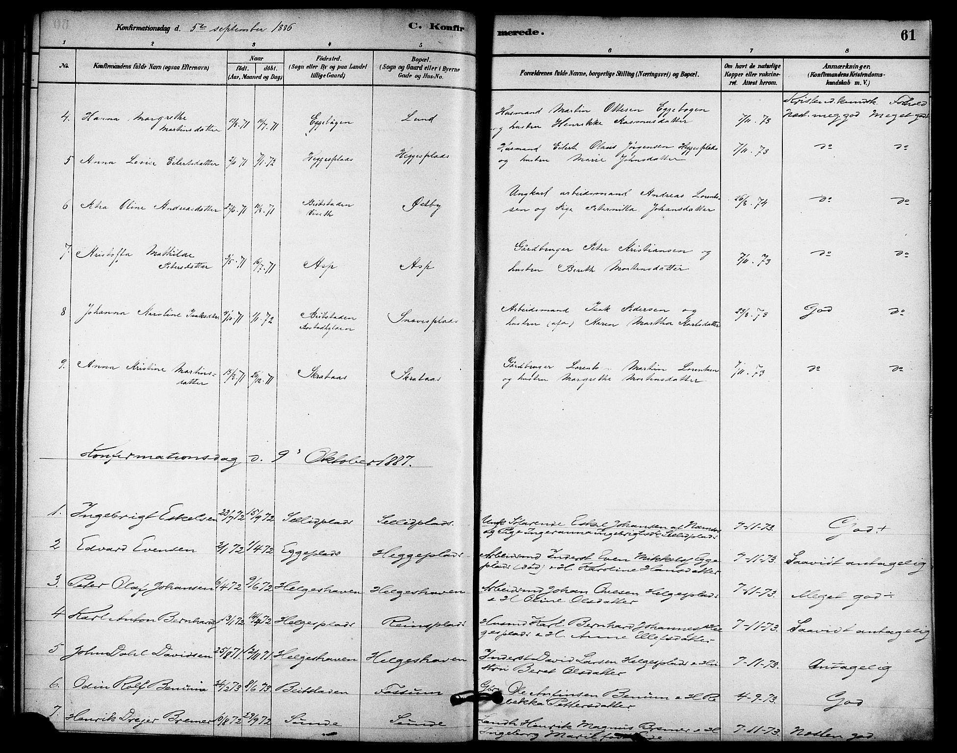 Ministerialprotokoller, klokkerbøker og fødselsregistre - Nord-Trøndelag, AV/SAT-A-1458/740/L0378: Parish register (official) no. 740A01, 1881-1895, p. 61