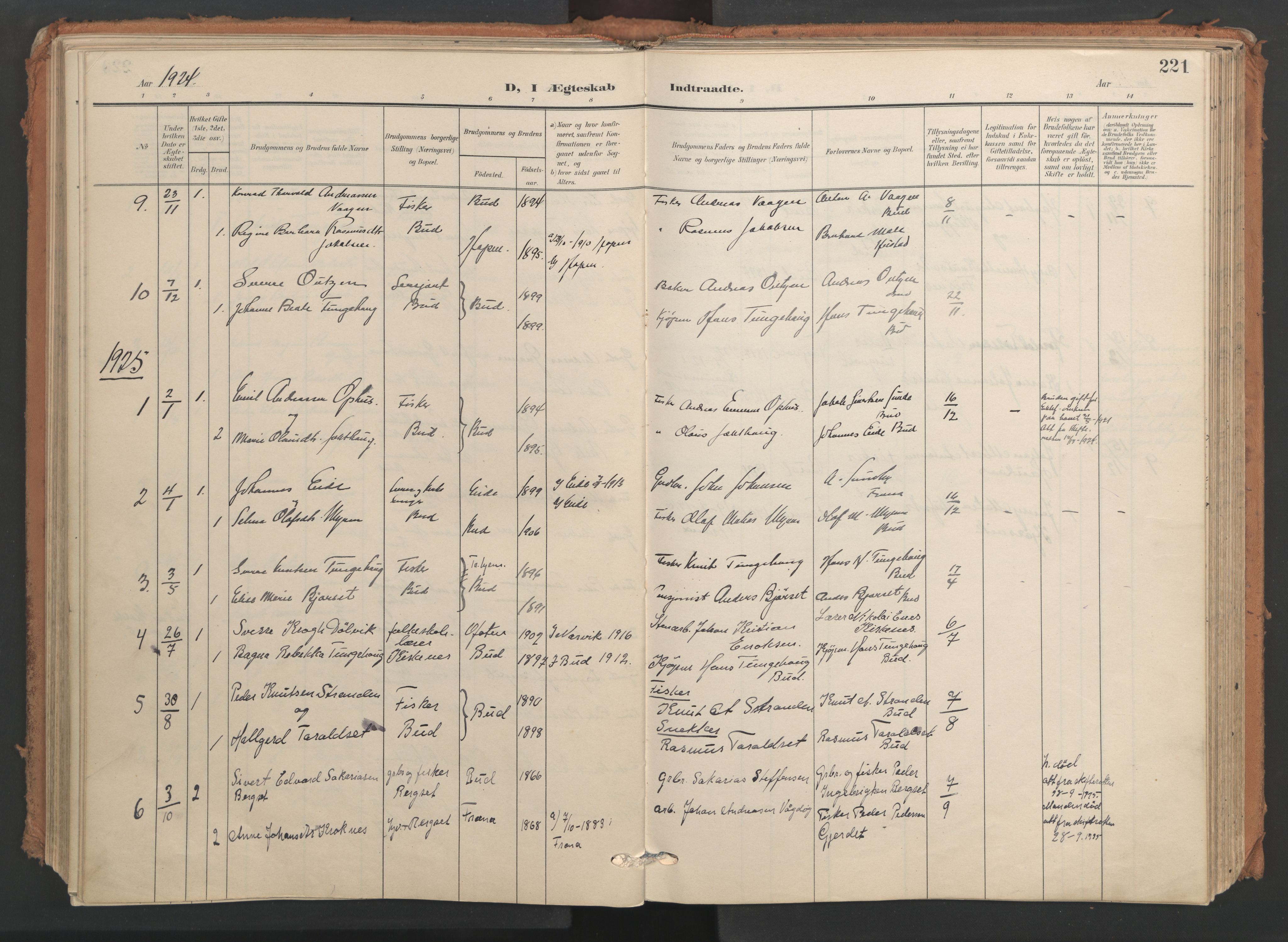 Ministerialprotokoller, klokkerbøker og fødselsregistre - Møre og Romsdal, SAT/A-1454/566/L0771: Parish register (official) no. 566A10, 1904-1929, p. 221