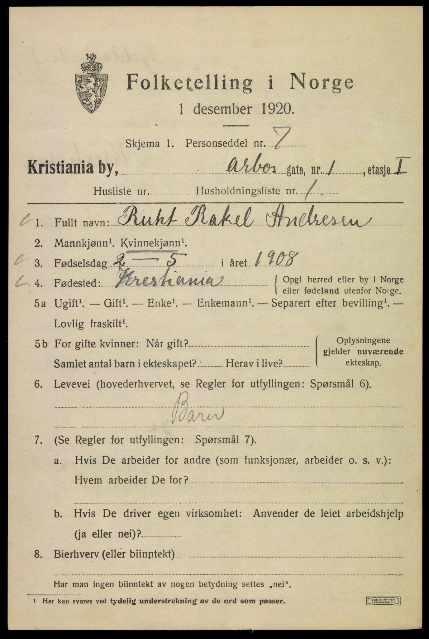 SAO, 1920 census for Kristiania, 1920, p. 142691