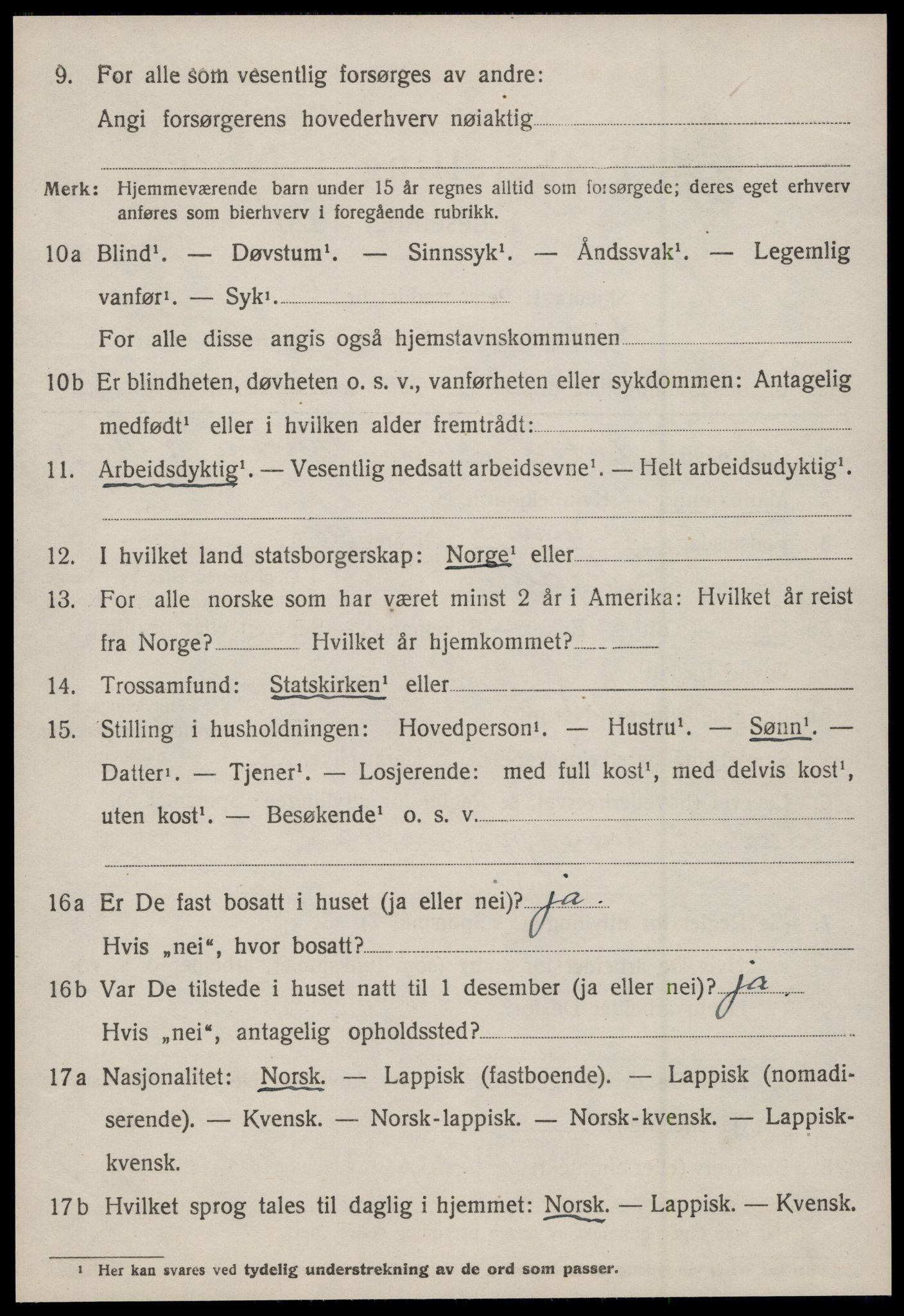 SAT, 1920 census for Agdenes, 1920, p. 2484