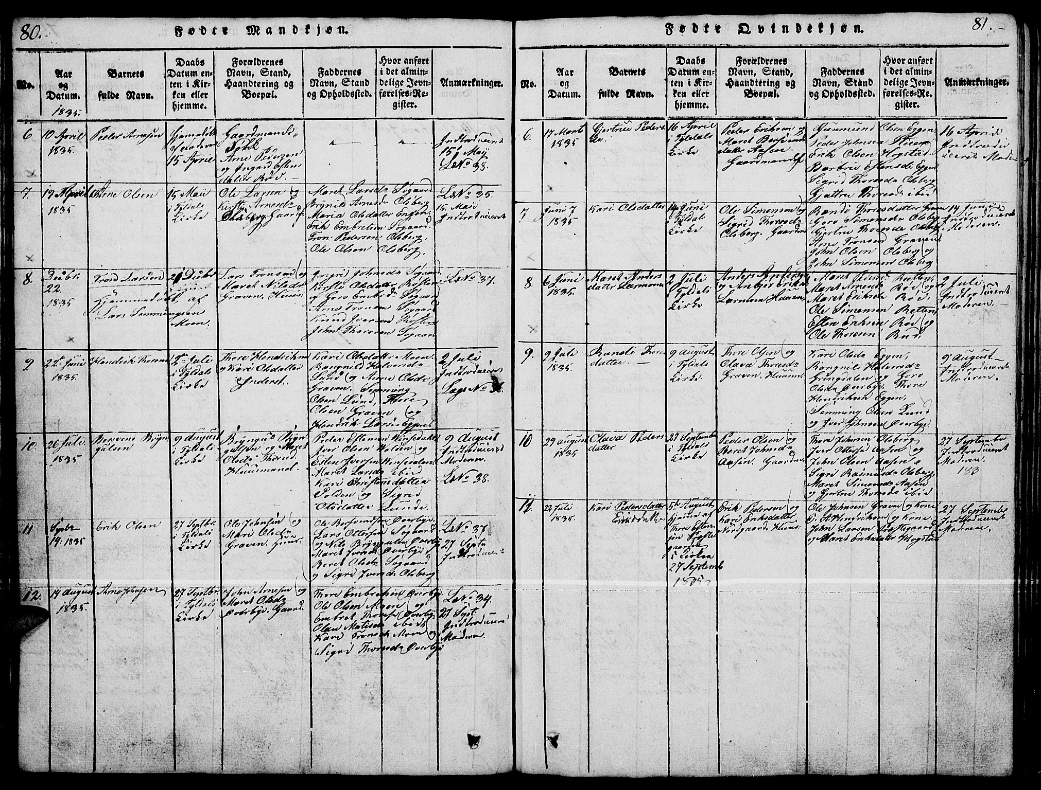 Tynset prestekontor, SAH/PREST-058/H/Ha/Hab/L0004: Parish register (copy) no. 4, 1814-1879, p. 80-81
