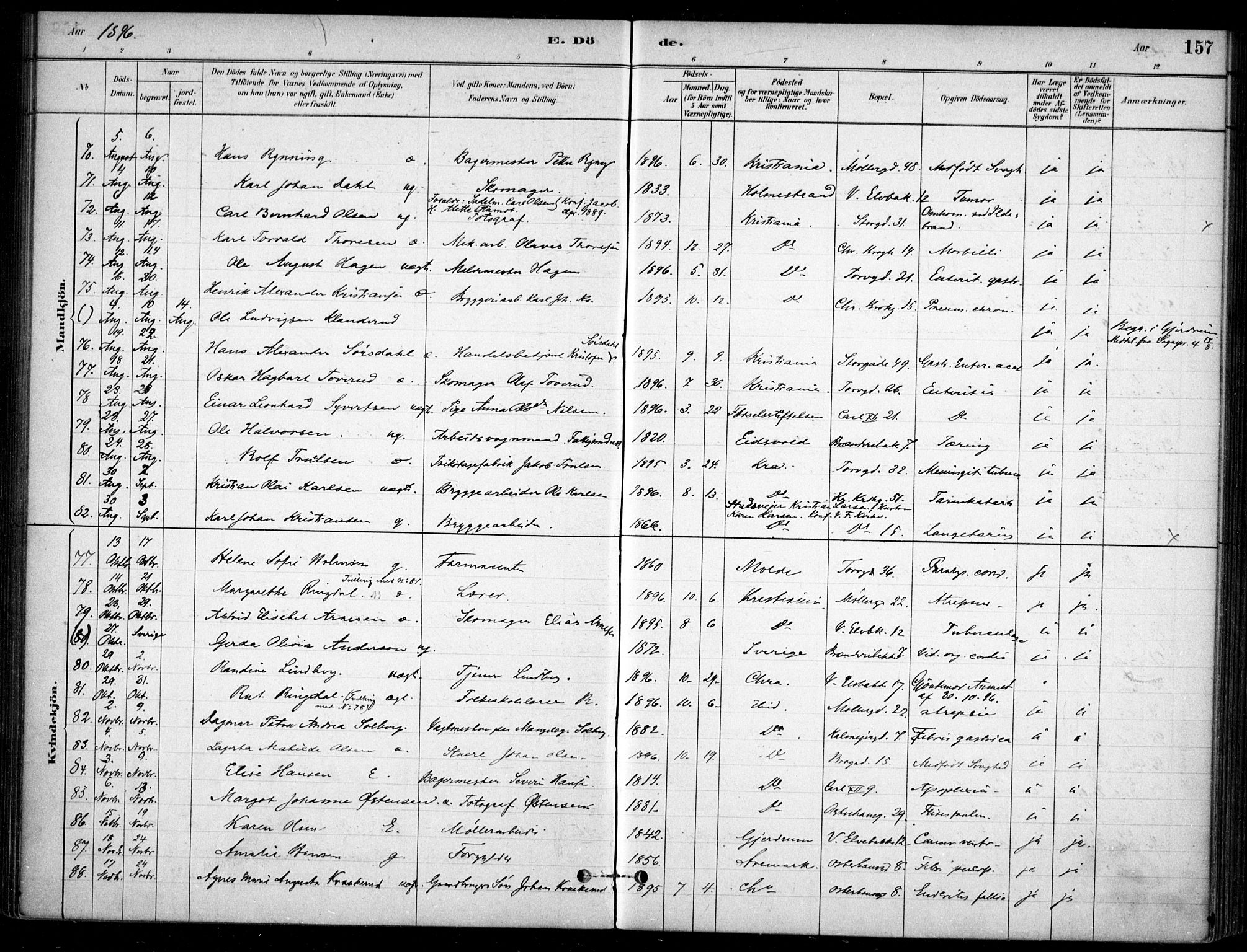 Jakob prestekontor Kirkebøker, SAO/A-10850/F/Fa/L0007: Parish register (official) no. 7, 1880-1905, p. 157