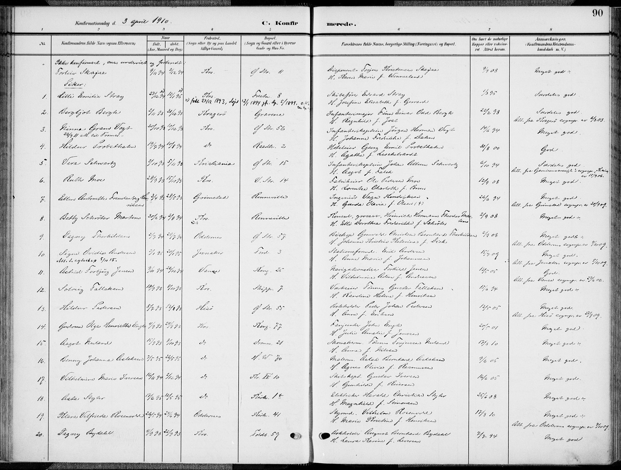 Kristiansand domprosti, SAK/1112-0006/F/Fa/L0022: Parish register (official) no. A 21, 1905-1916, p. 90