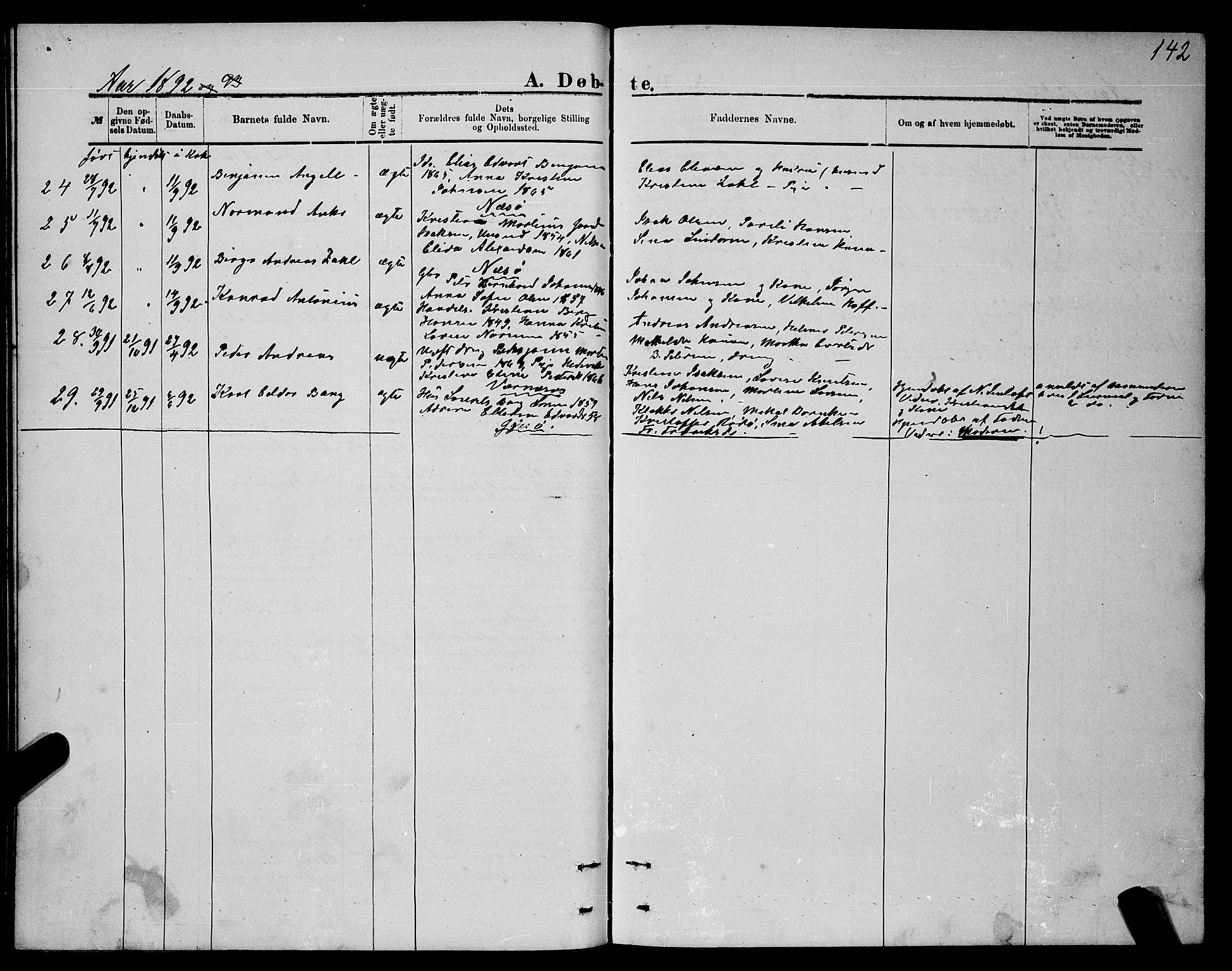 Ministerialprotokoller, klokkerbøker og fødselsregistre - Nordland, AV/SAT-A-1459/841/L0620: Parish register (copy) no. 841C04, 1877-1896, p. 142