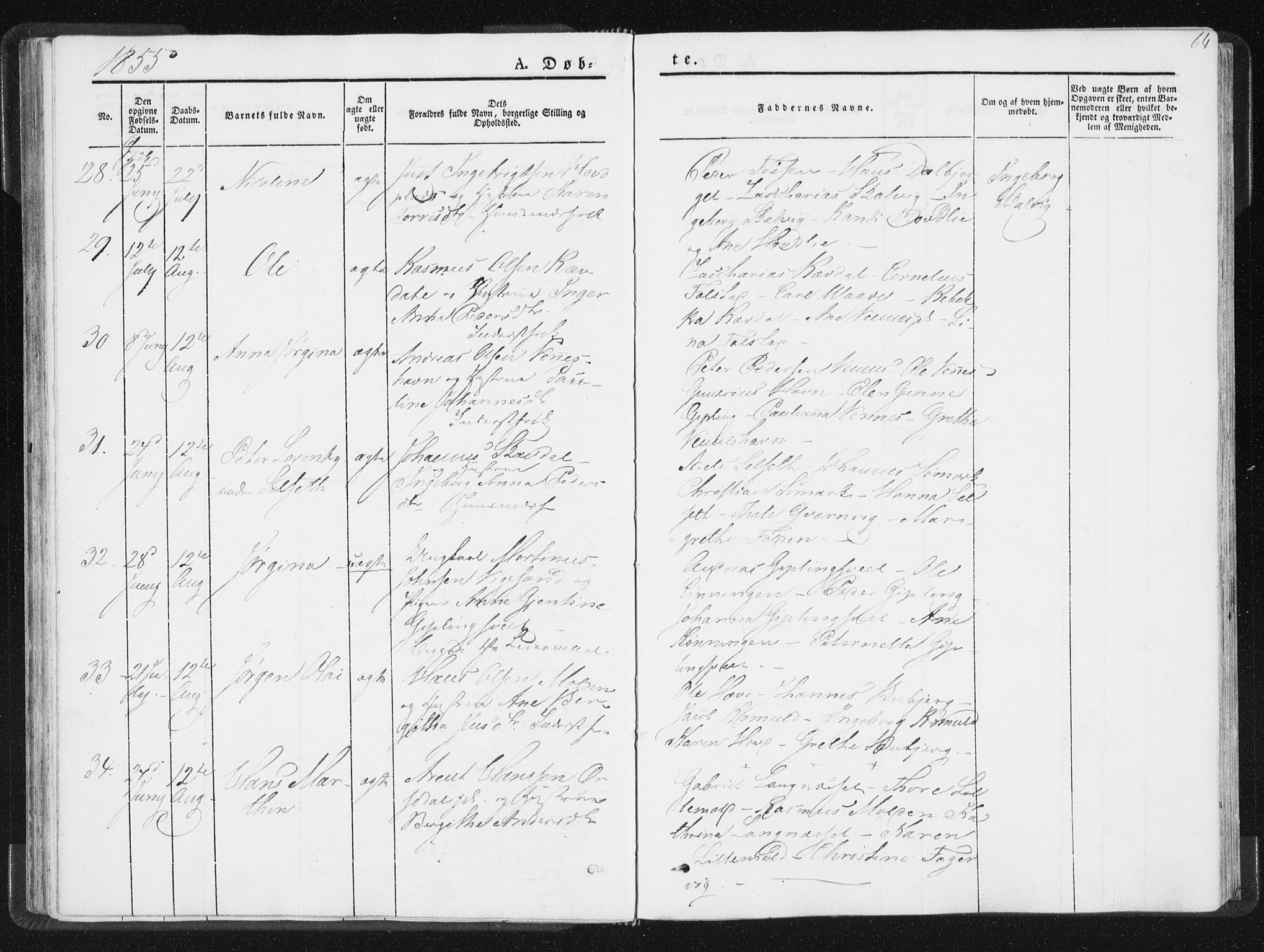 Ministerialprotokoller, klokkerbøker og fødselsregistre - Nord-Trøndelag, AV/SAT-A-1458/744/L0418: Parish register (official) no. 744A02, 1843-1866, p. 64