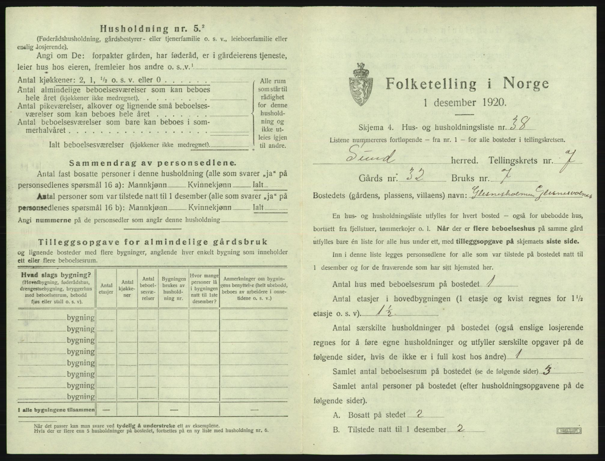 SAB, 1920 census for Sund, 1920, p. 666